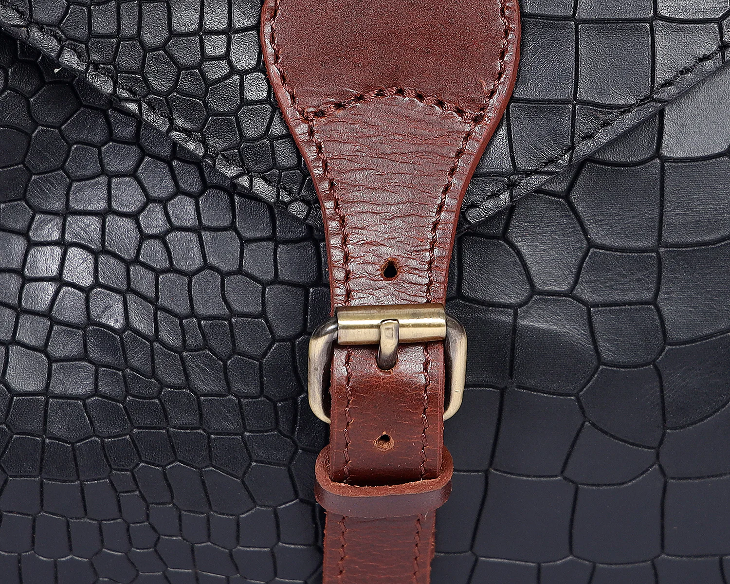 Croc-Texture Structured Sling Bag with Buckle Flap - Image 11