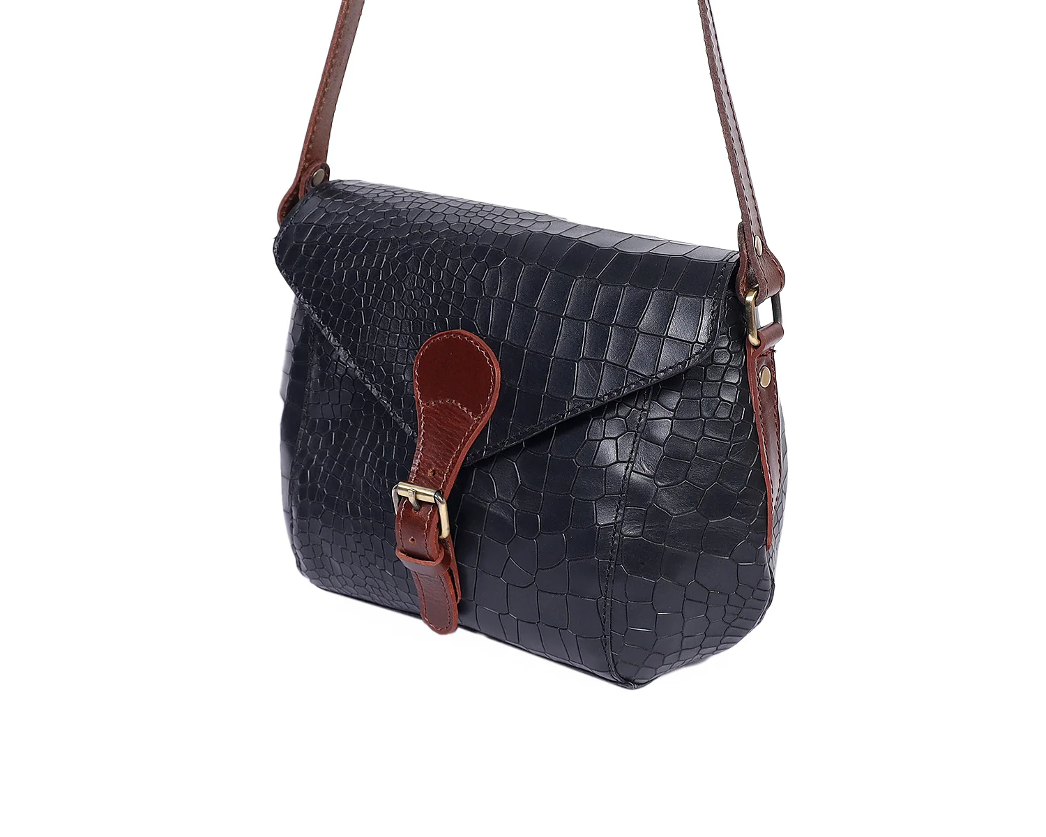 Croc-Texture Structured Sling Bag with Buckle Flap - Image 13