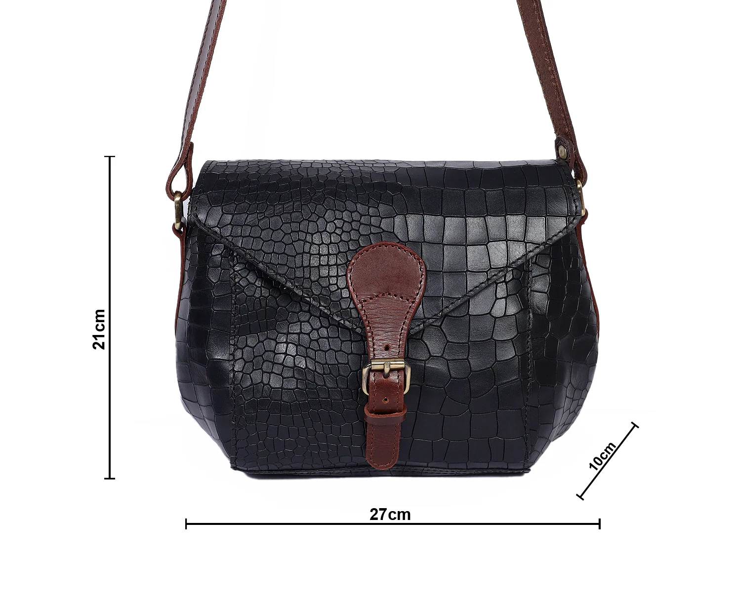 Croc-Texture Structured Sling Bag with Buckle Flap - Image 14