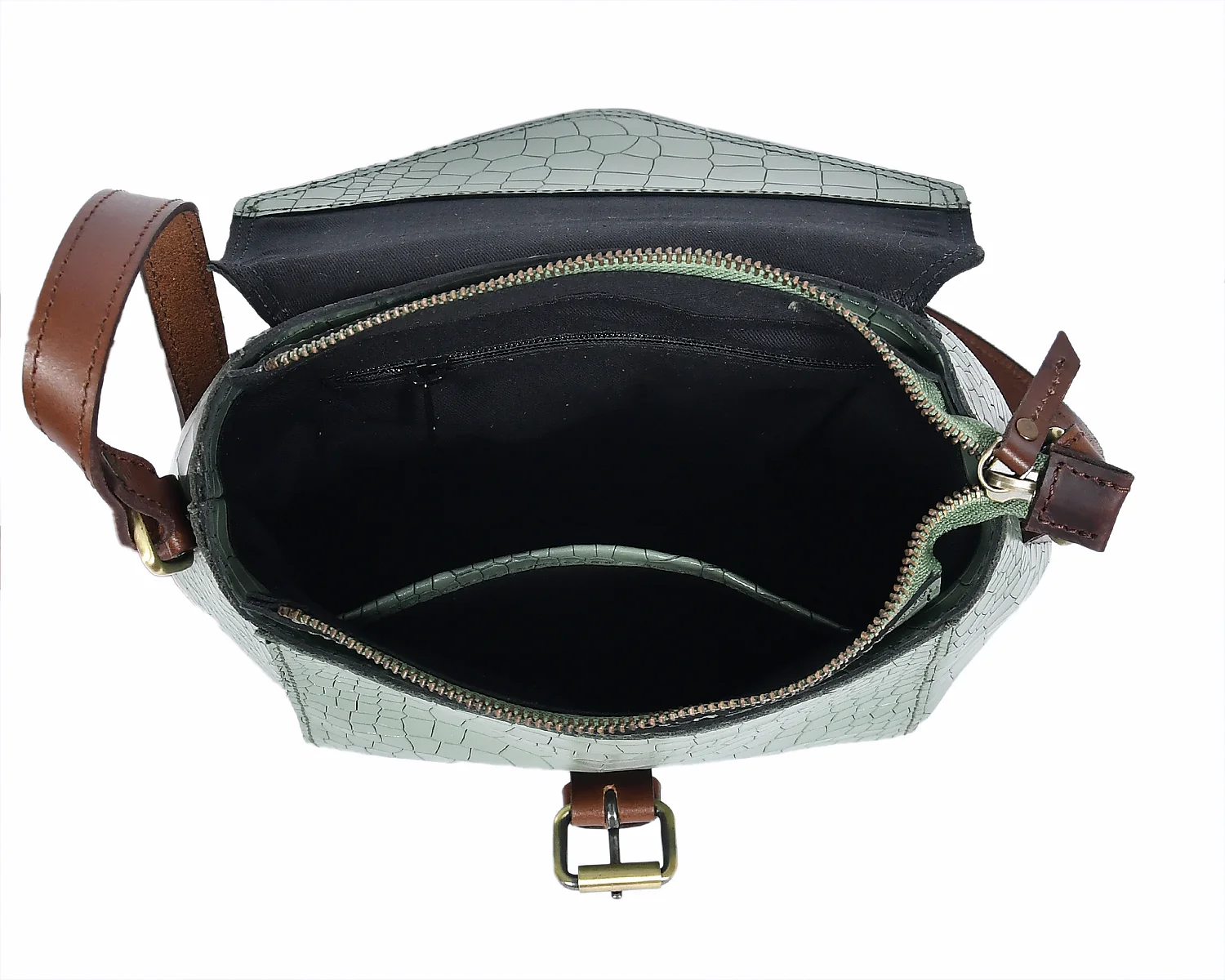 Croc-Texture Structured Sling Bag with Buckle Flap - Image 15