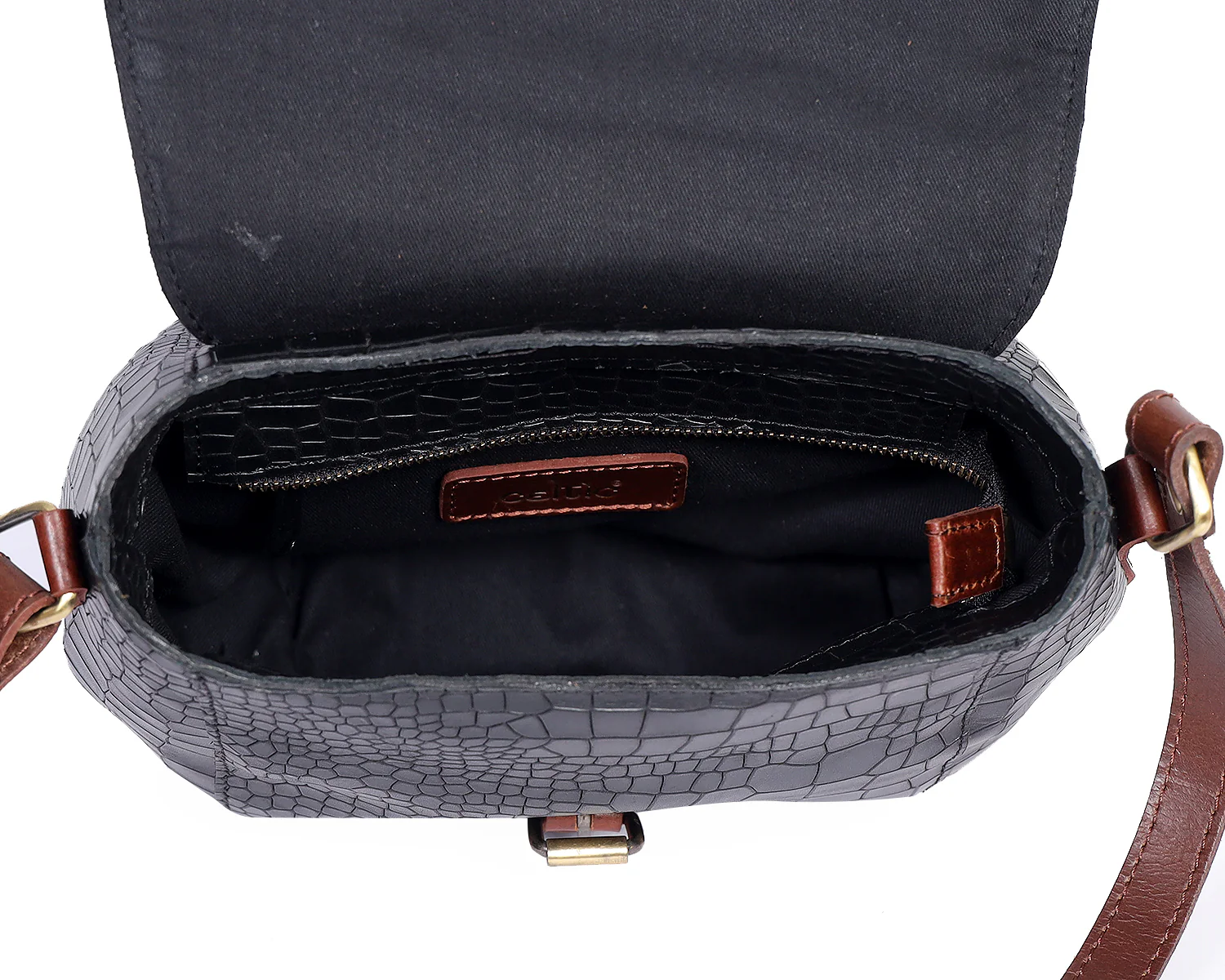 Croc-Texture Structured Sling Bag with Buckle Flap - Image 16