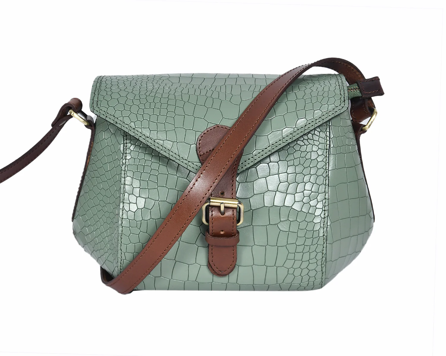 Croc-Texture Structured Sling Bag with Buckle Flap - Image 2