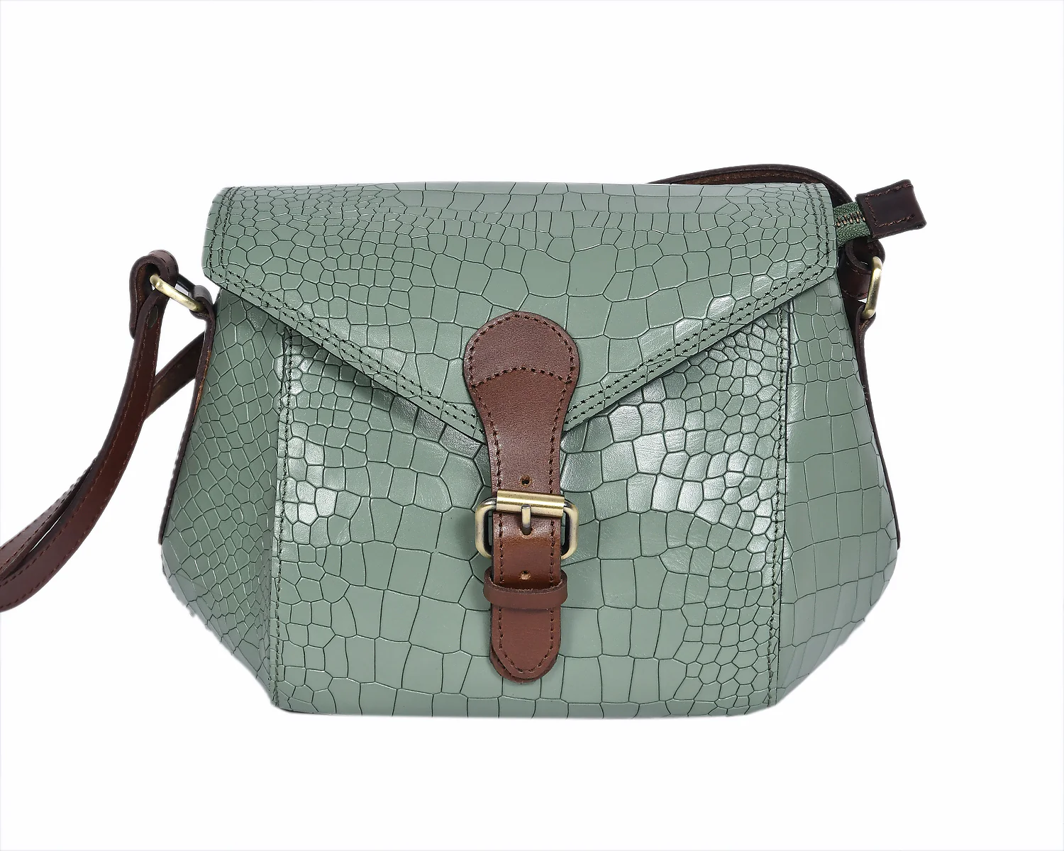 Croc-Texture Structured Sling Bag with Buckle Flap - Image 3