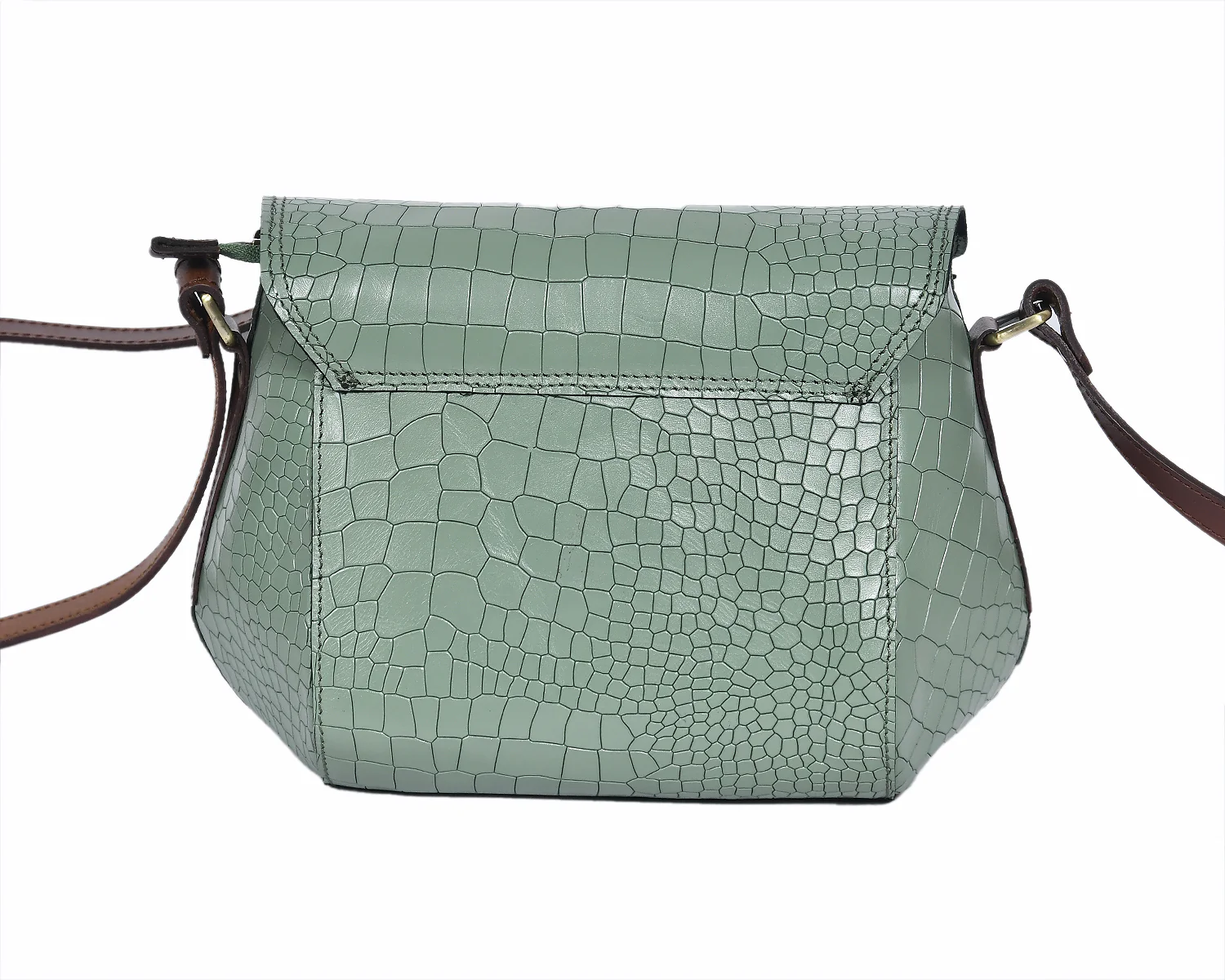 Croc-Texture Structured Sling Bag with Buckle Flap - Image 4