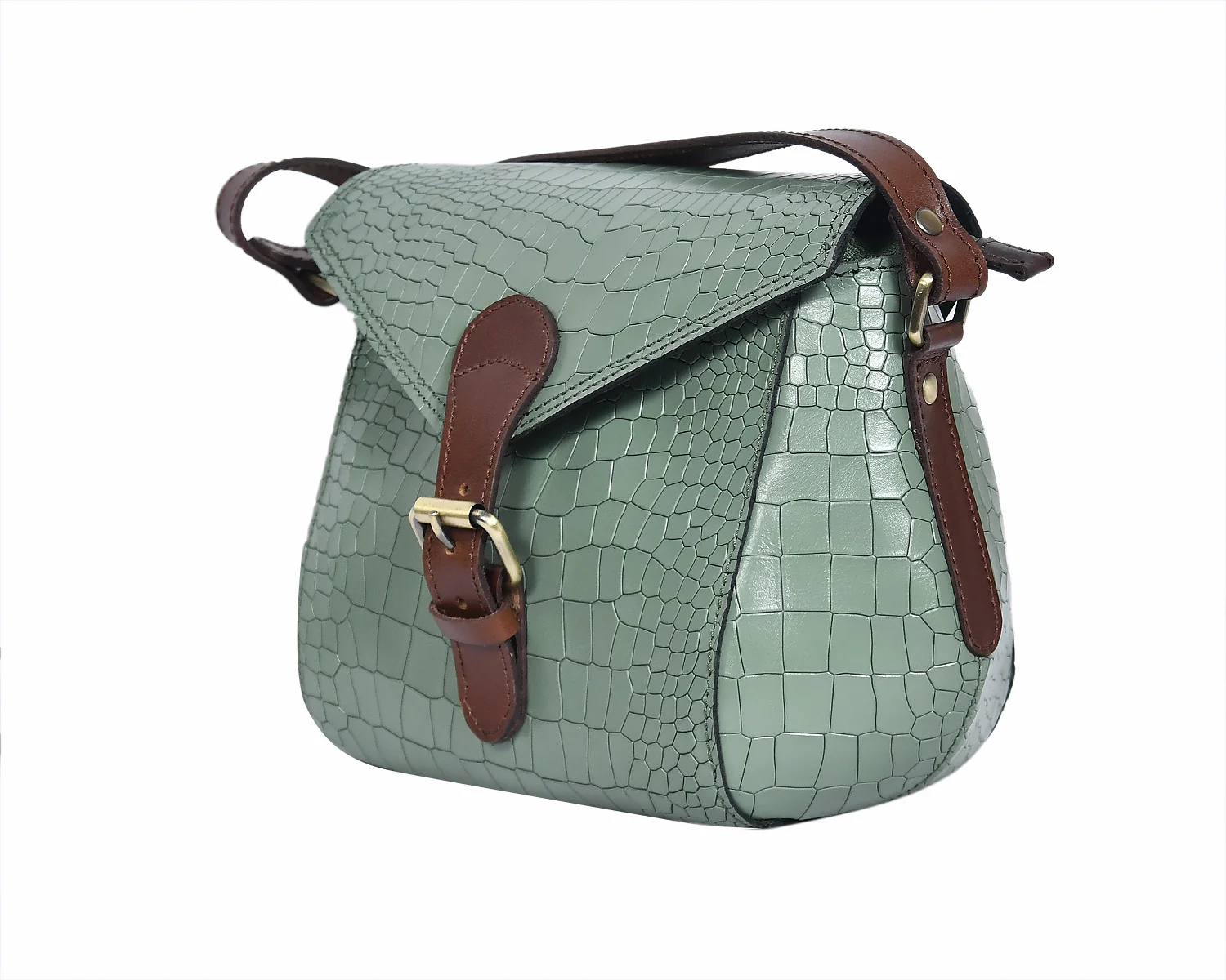 Croc-Texture Structured Sling Bag with Buckle Flap - Image 6
