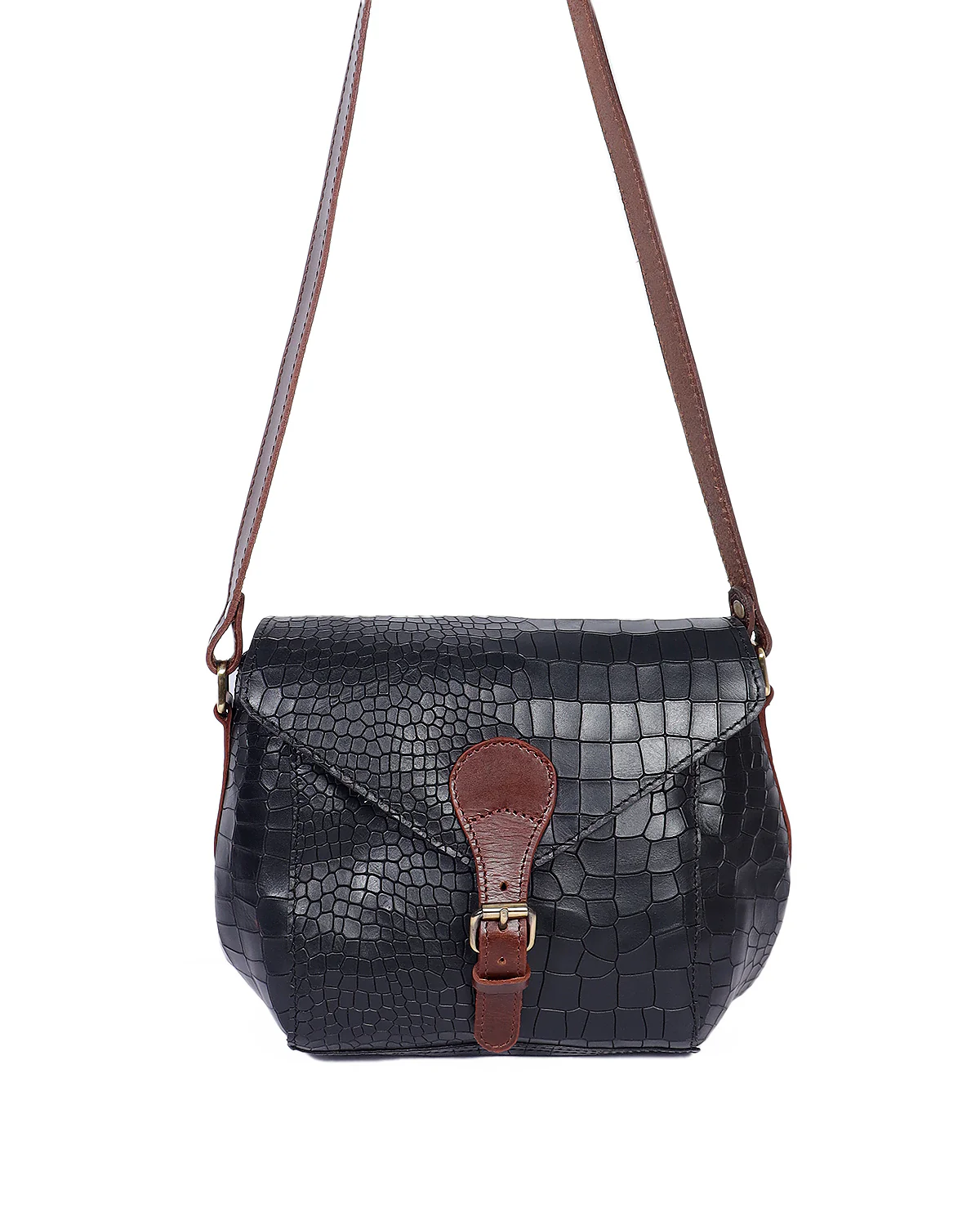 Croc-Texture Structured Sling Bag with Buckle Flap - Image 8