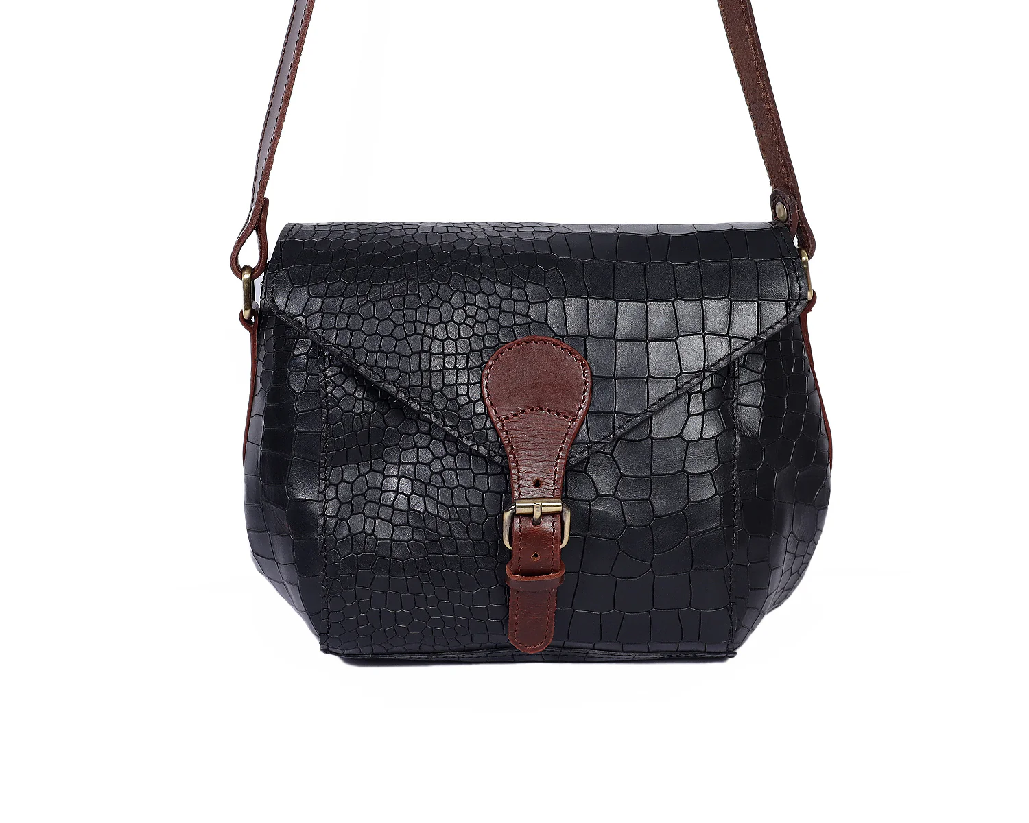 Croc-Texture Structured Sling Bag with Buckle Flap - Image 9