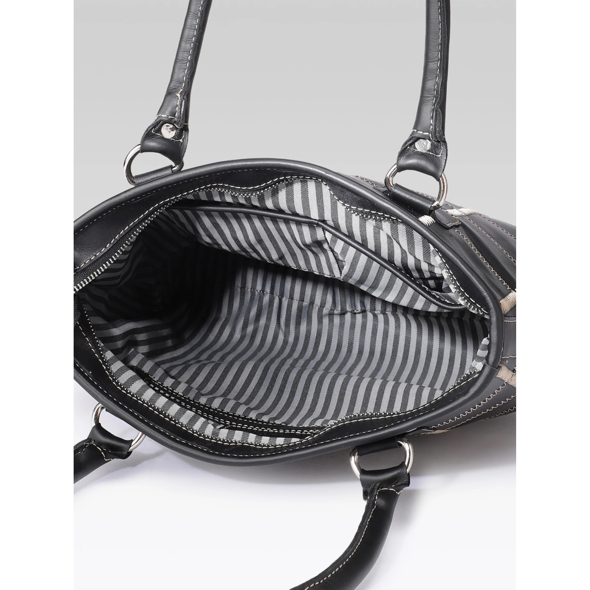 Premium Genuine Leather Shoulder totebag with Grid Stitching & Zip Closure - Image 3