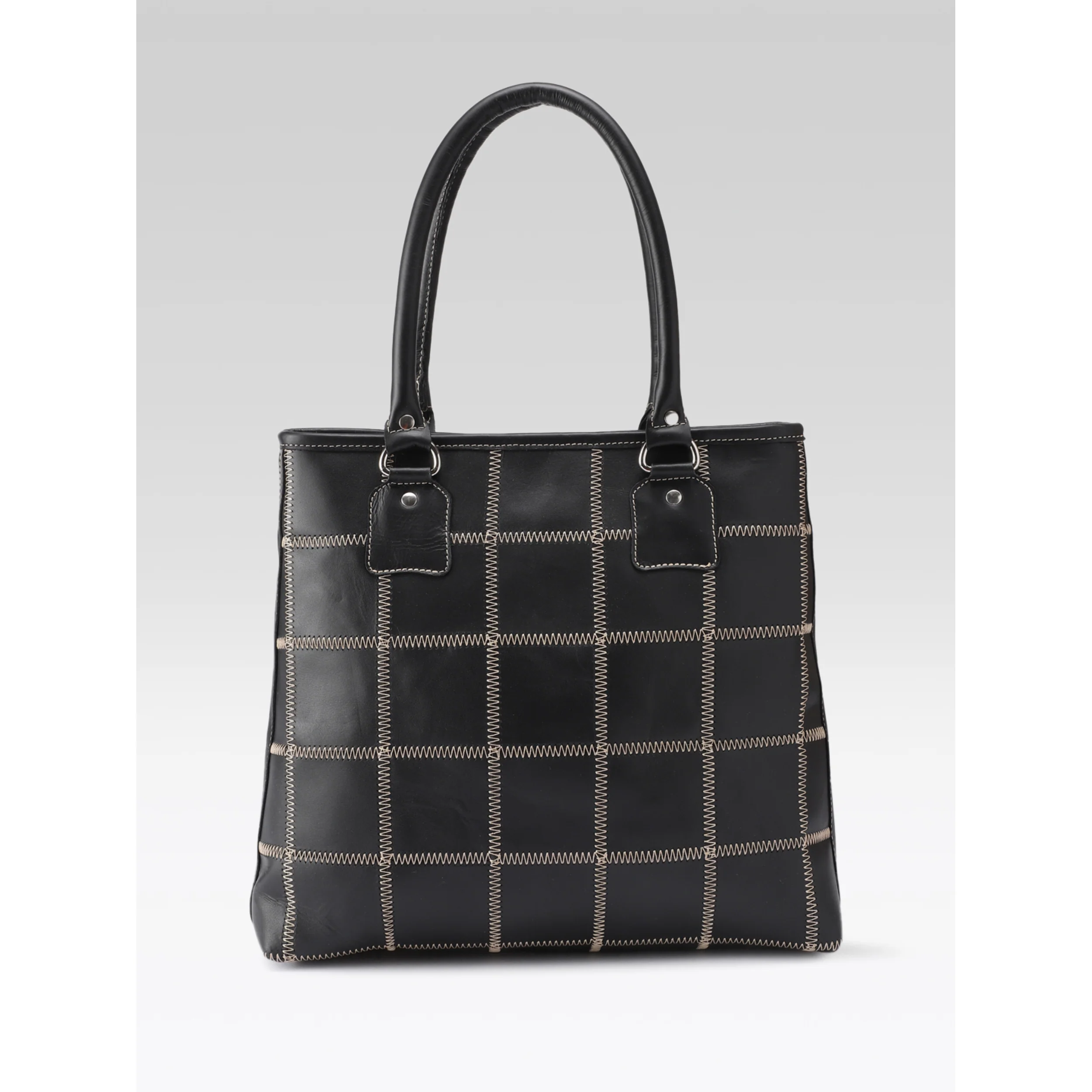Premium Genuine Leather Shoulder totebag with Grid Stitching & Zip Closure - Image 4