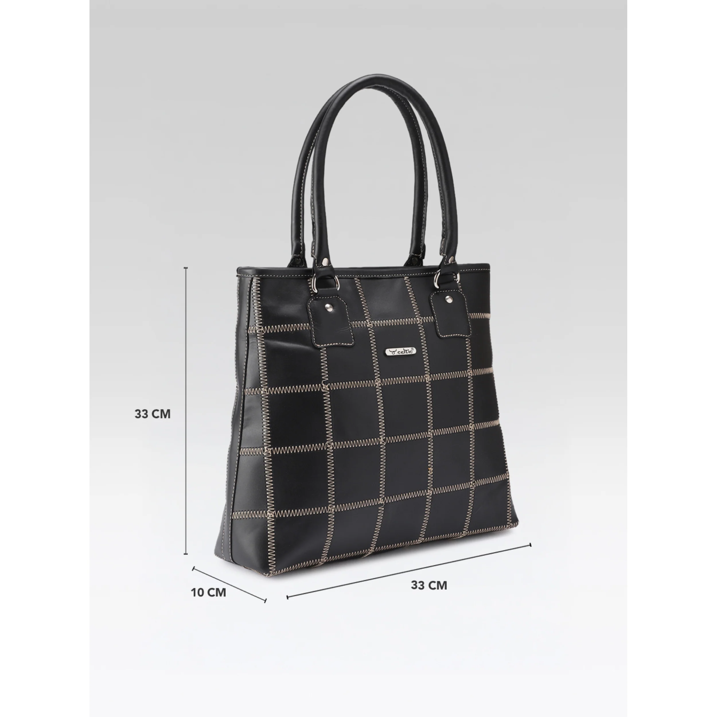 Premium Genuine Leather Shoulder totebag with Grid Stitching & Zip Closure - Image 5