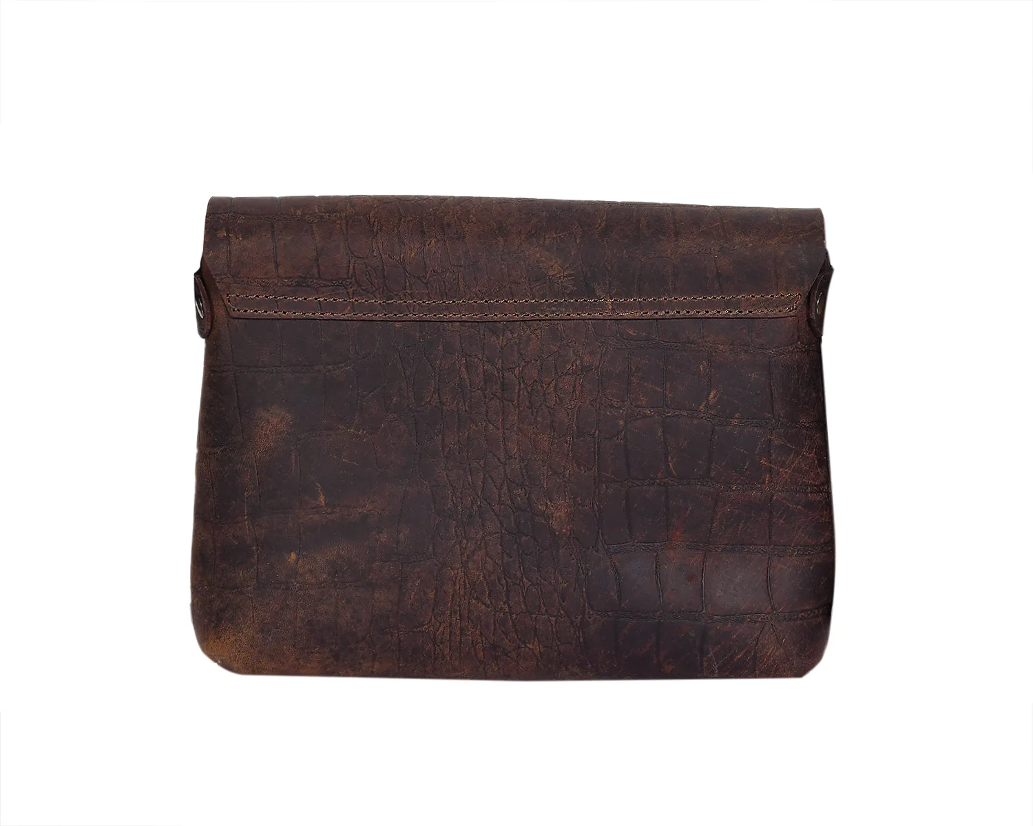 Vintage Croc-Textured Brown Leather Crossbody Sling Bag - Image 3