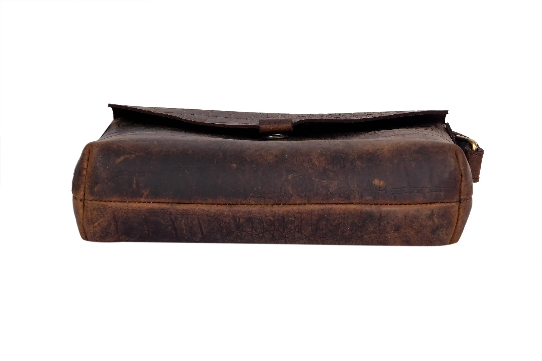Vintage Croc-Textured Brown Leather Crossbody Sling Bag - Image 7