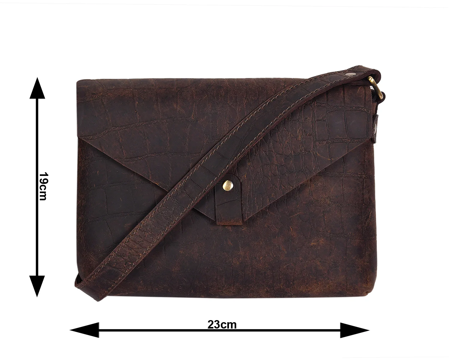Vintage Croc-Textured Brown Leather Crossbody Sling Bag - Image 8