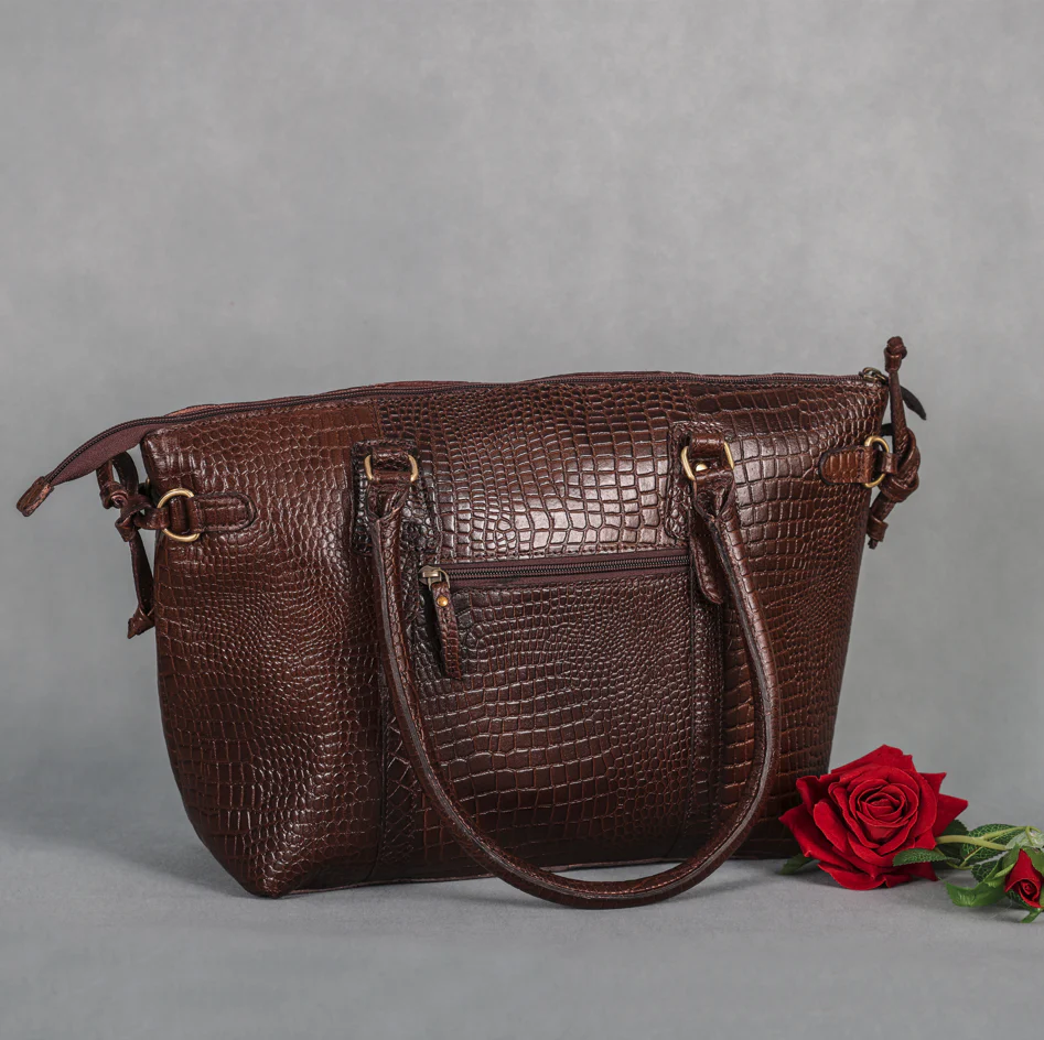 Premium Textured Leather Tote Bag with Zip Closure, Dual Handles & Organized Interior - Image 3