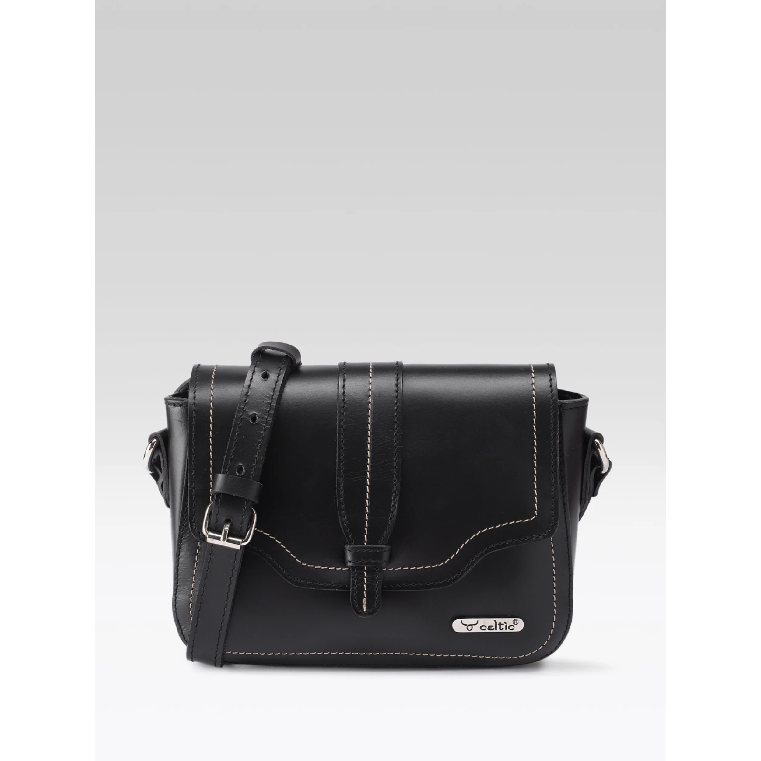 Premium Genuine Leather Crossbody Bag with Front Flap & White Stitch Detailing - Image 10