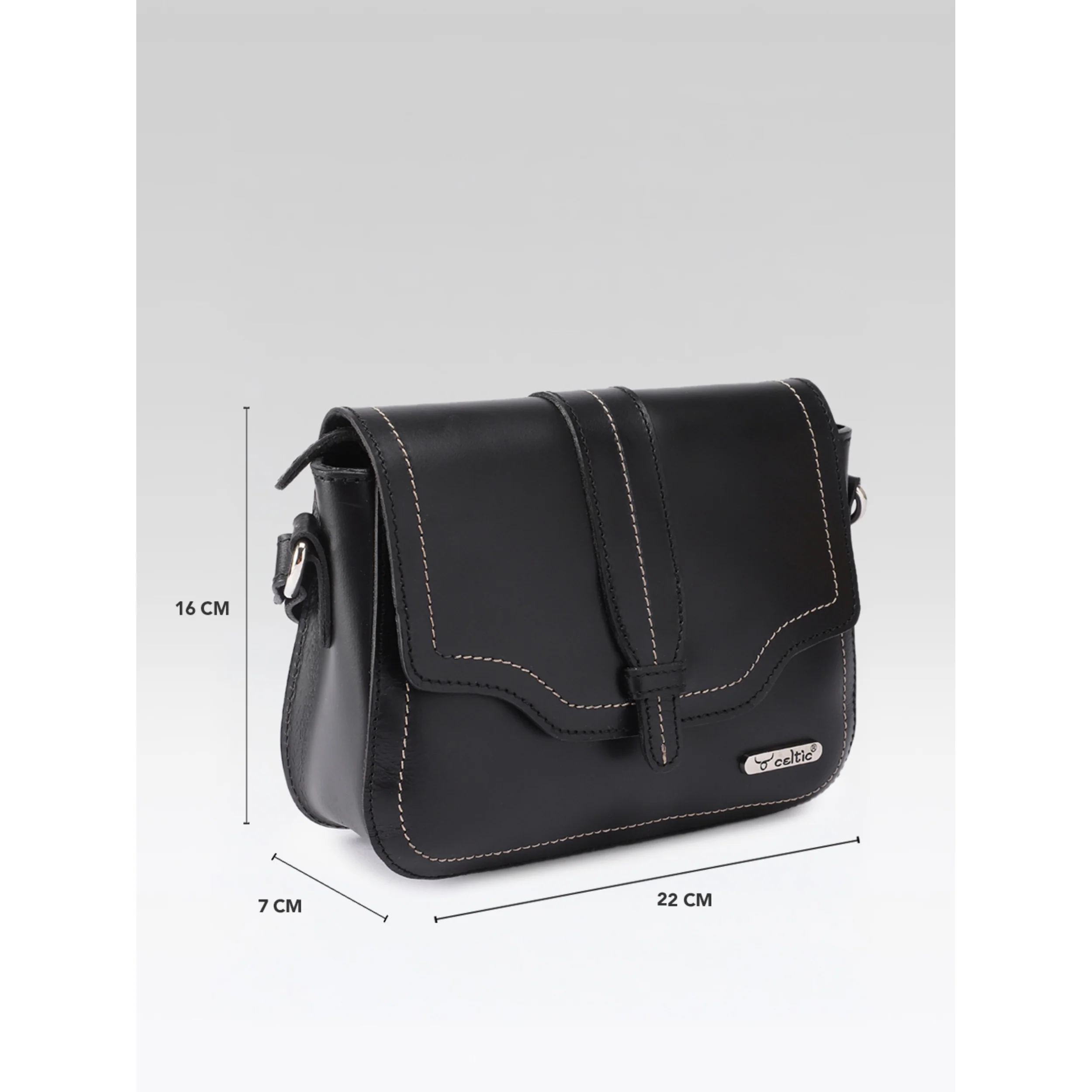 Premium Genuine Leather Crossbody Bag with Front Flap & White Stitch Detailing - Image 11