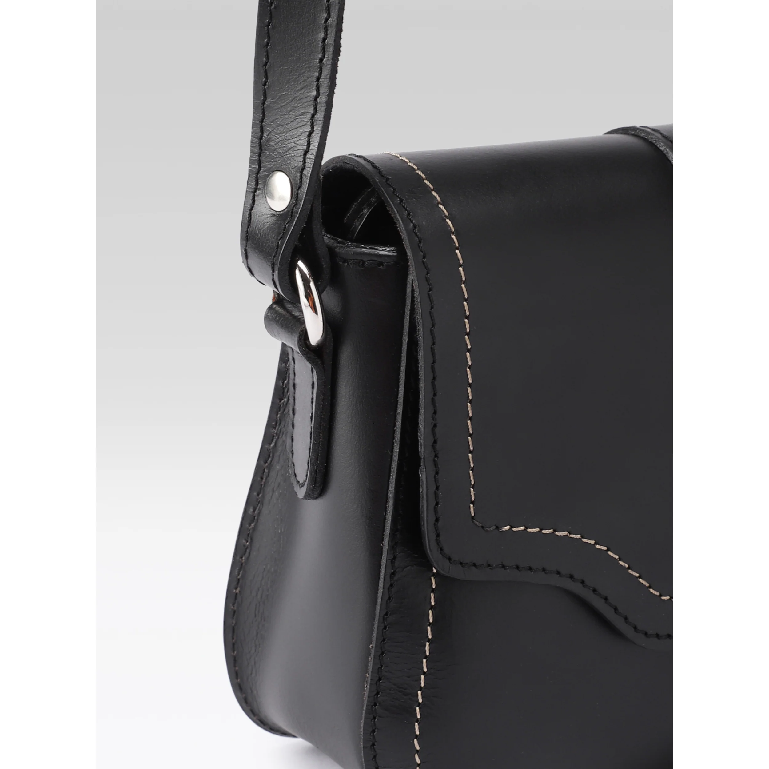 Premium Genuine Leather Crossbody Bag with Front Flap & White Stitch Detailing - Image 14