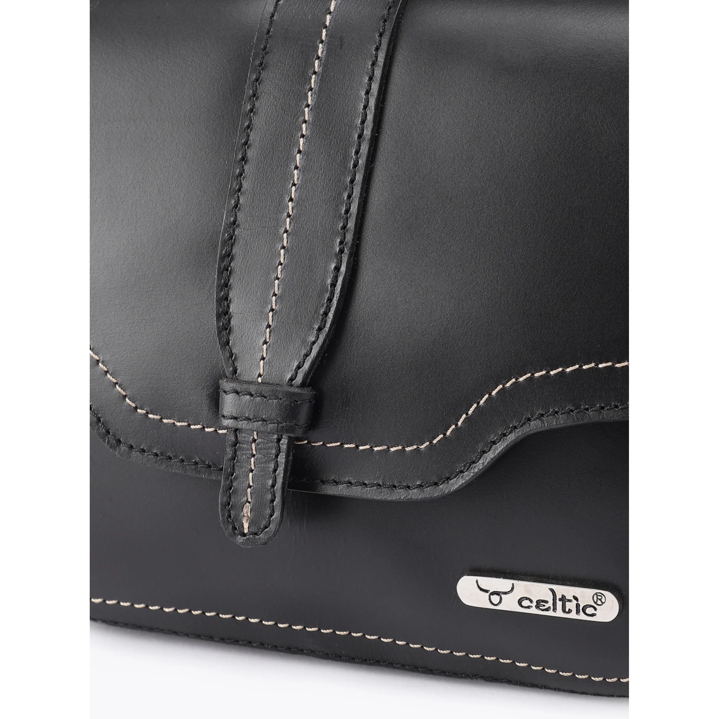 Premium Genuine Leather Crossbody Bag with Front Flap & White Stitch Detailing - Image 16