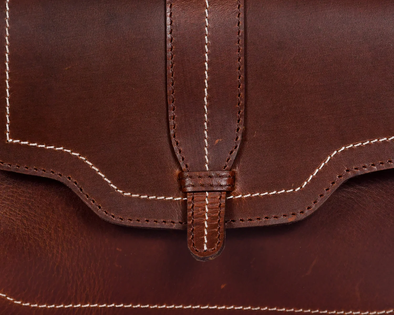 Premium Genuine Leather Crossbody Bag with Front Flap & White Stitch Detailing - Image 2
