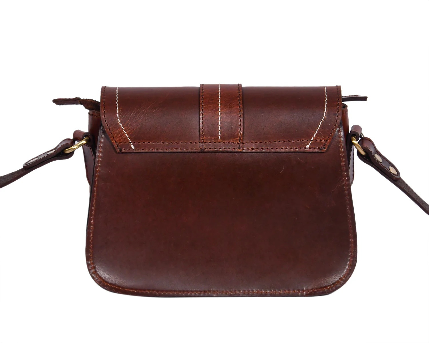 Premium Genuine Leather Crossbody Bag with Front Flap & White Stitch Detailing - Image 3
