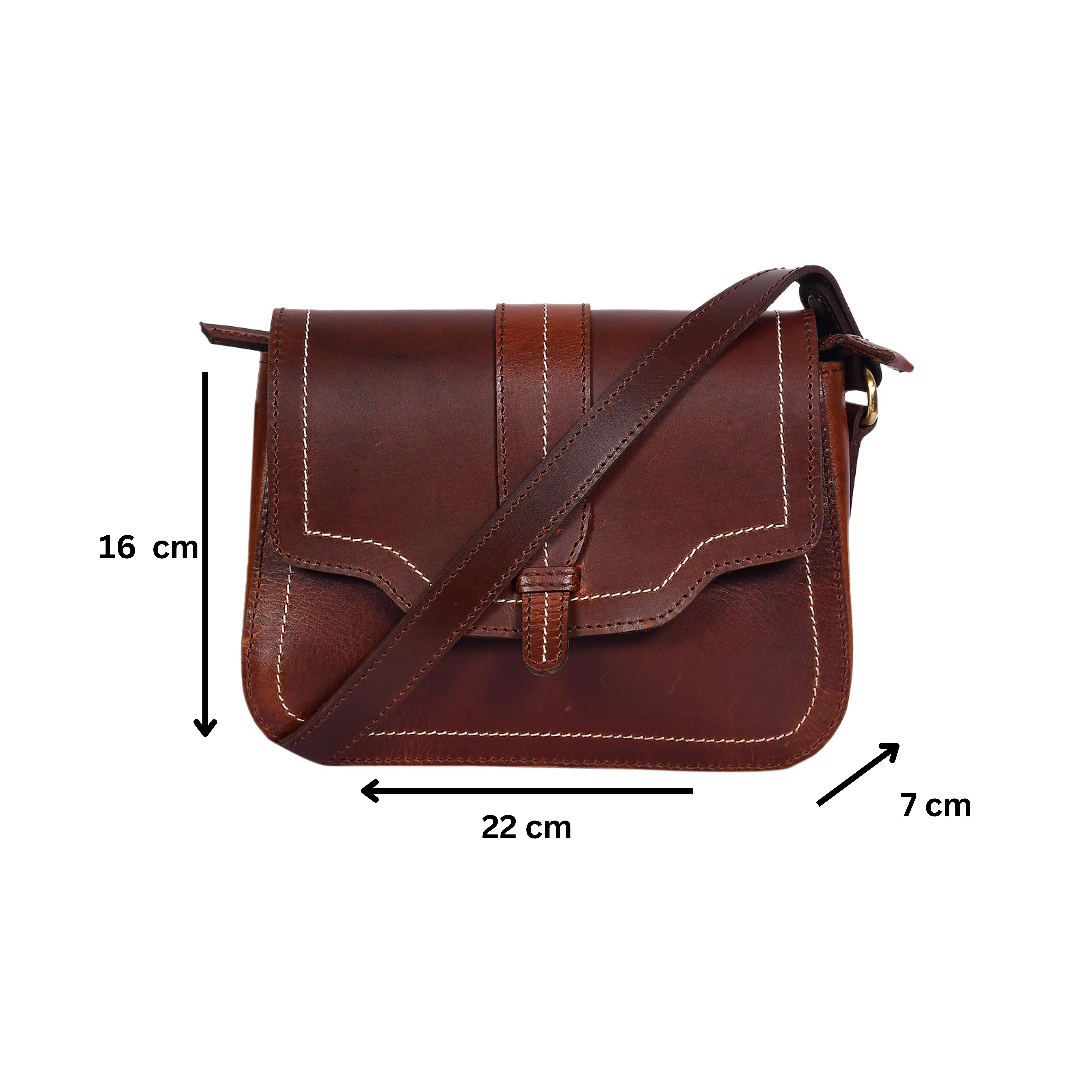 Premium Genuine Leather Crossbody Bag with Front Flap & White Stitch Detailing - Image 5
