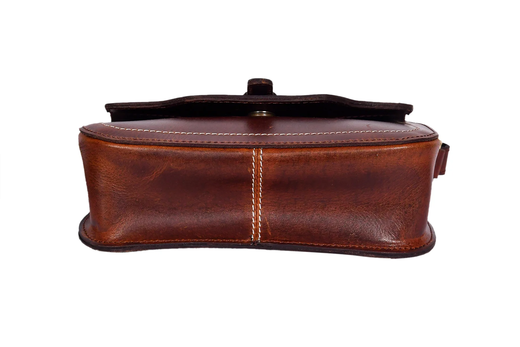 Premium Genuine Leather Crossbody Bag with Front Flap & White Stitch Detailing - Image 7