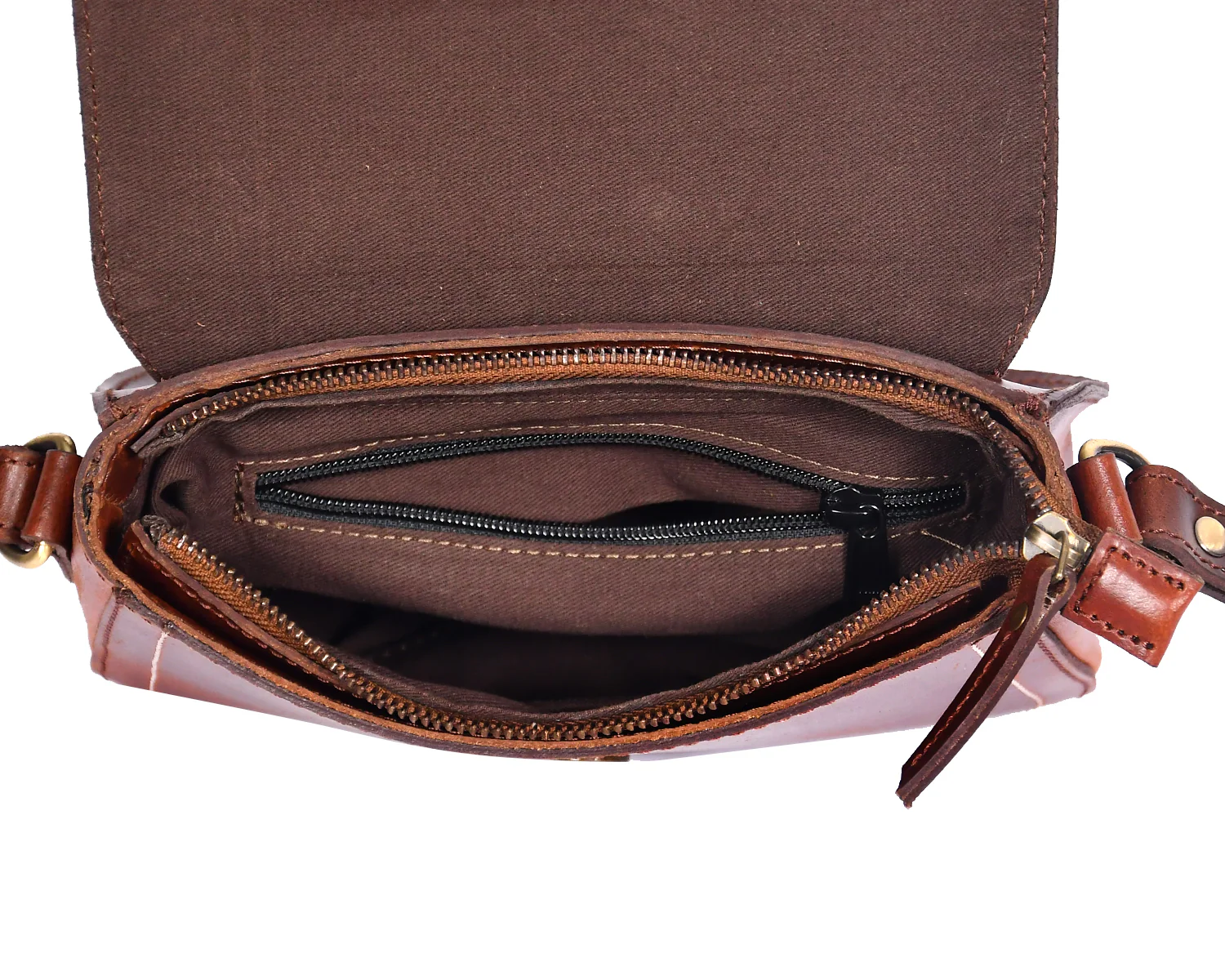 Premium Genuine Leather Crossbody Bag with Front Flap & White Stitch Detailing - Image 8