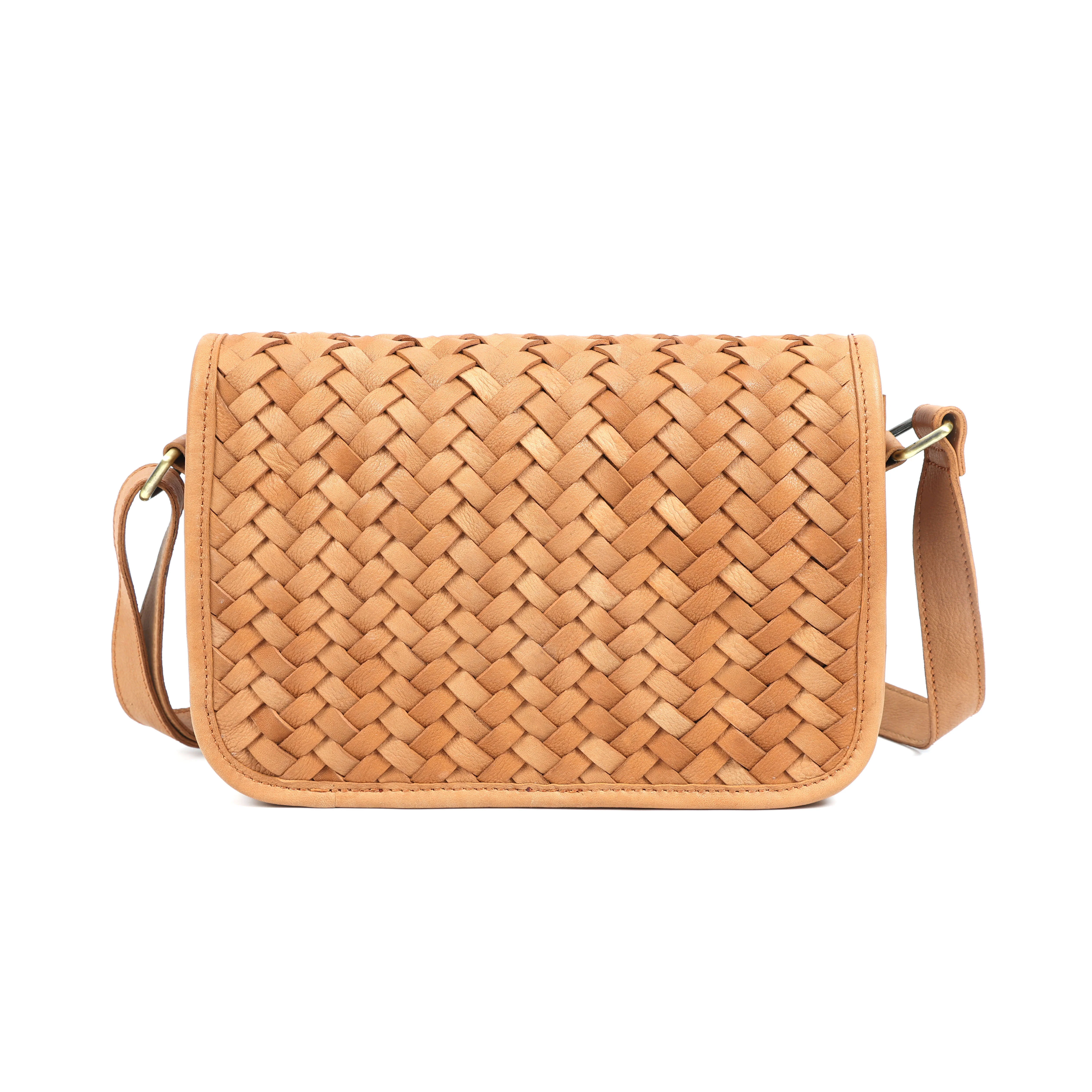 Premium Handwoven Leather Crossbody Bag with Zip Closure & Adjustable Strap - Image 3