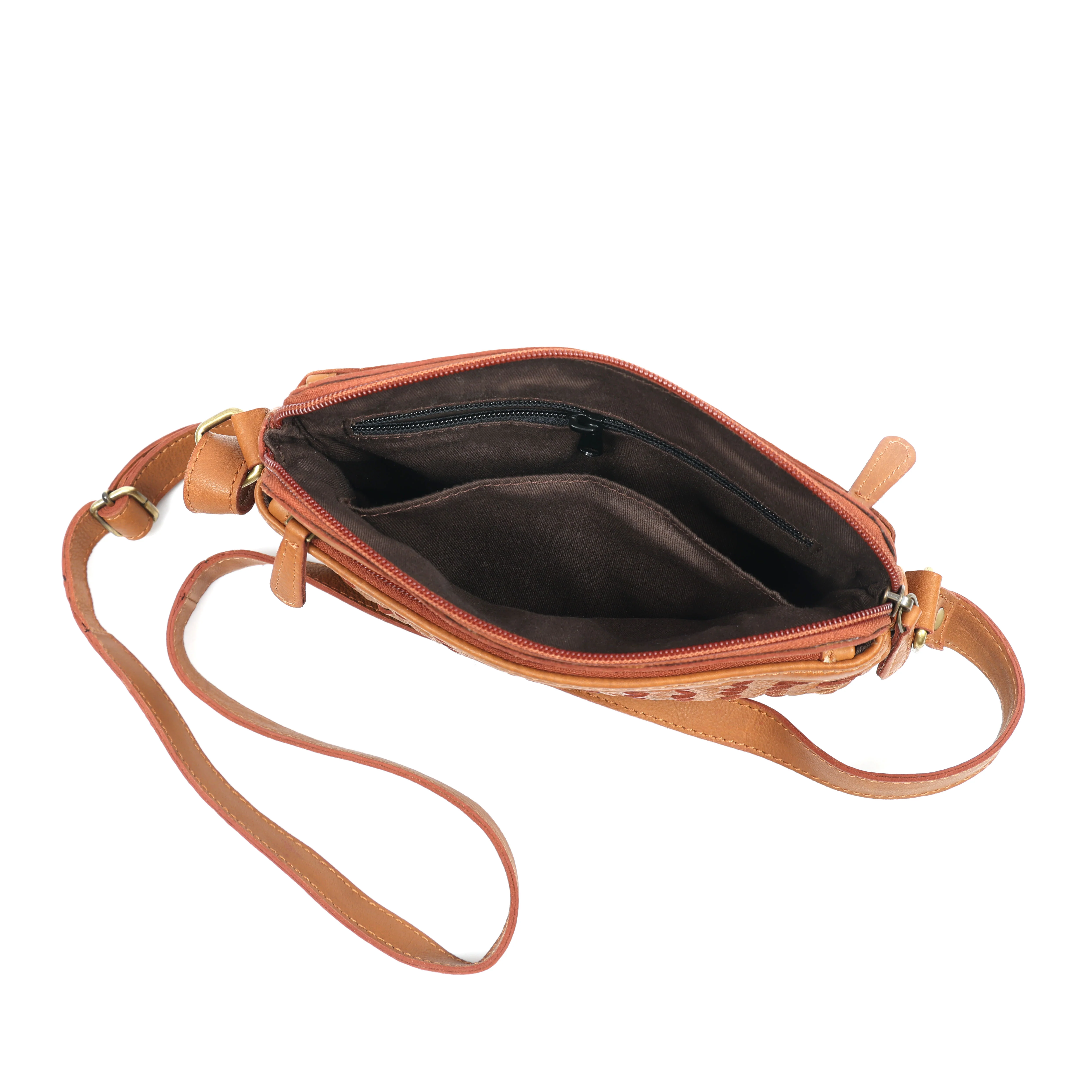 Premium Handwoven Leather Crossbody Bag with Zip Closure & Adjustable Strap - Image 8