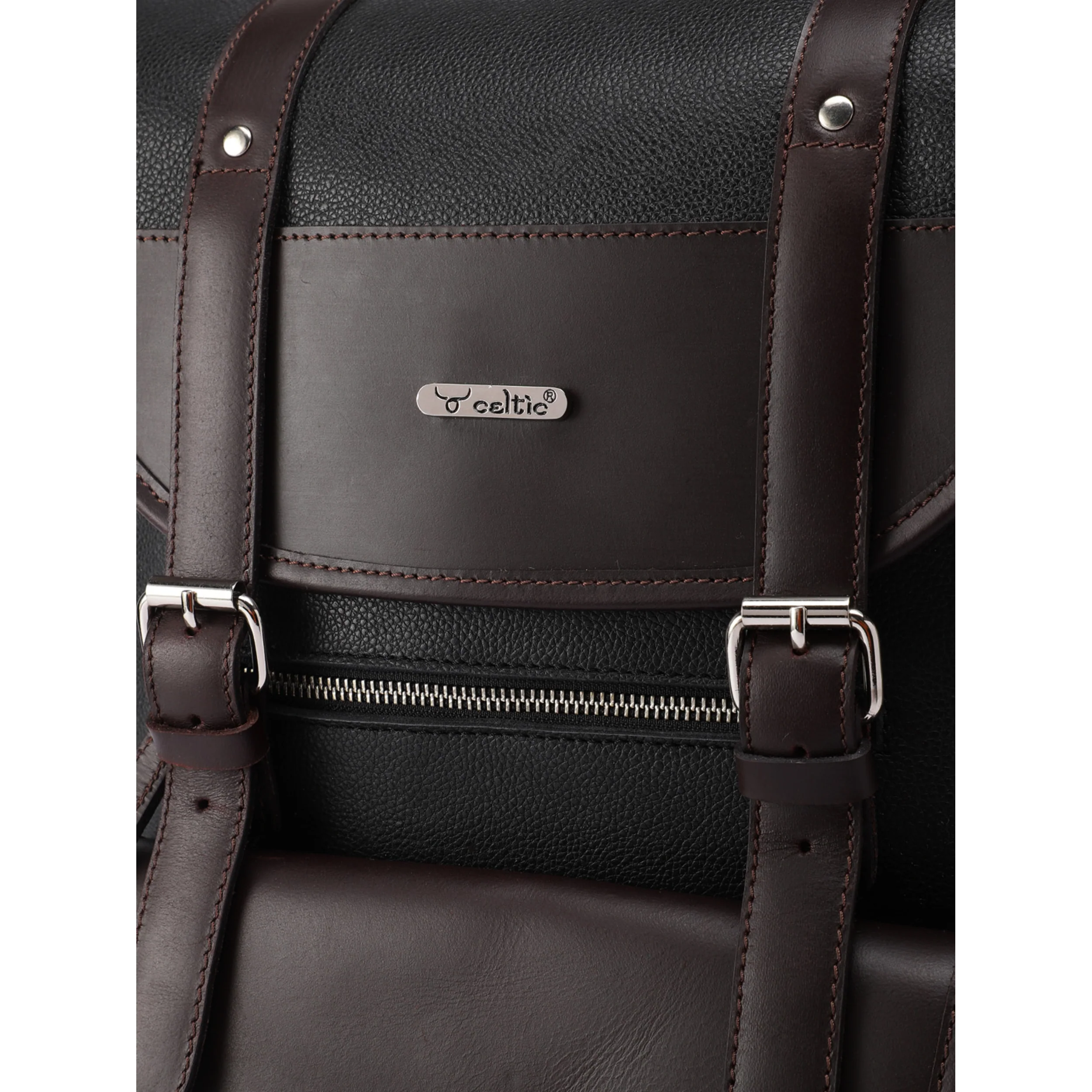 Premium Genuine Leather Laptop Backpack with Dual Buckle Design, Multiple Zip Pockets - Image 3