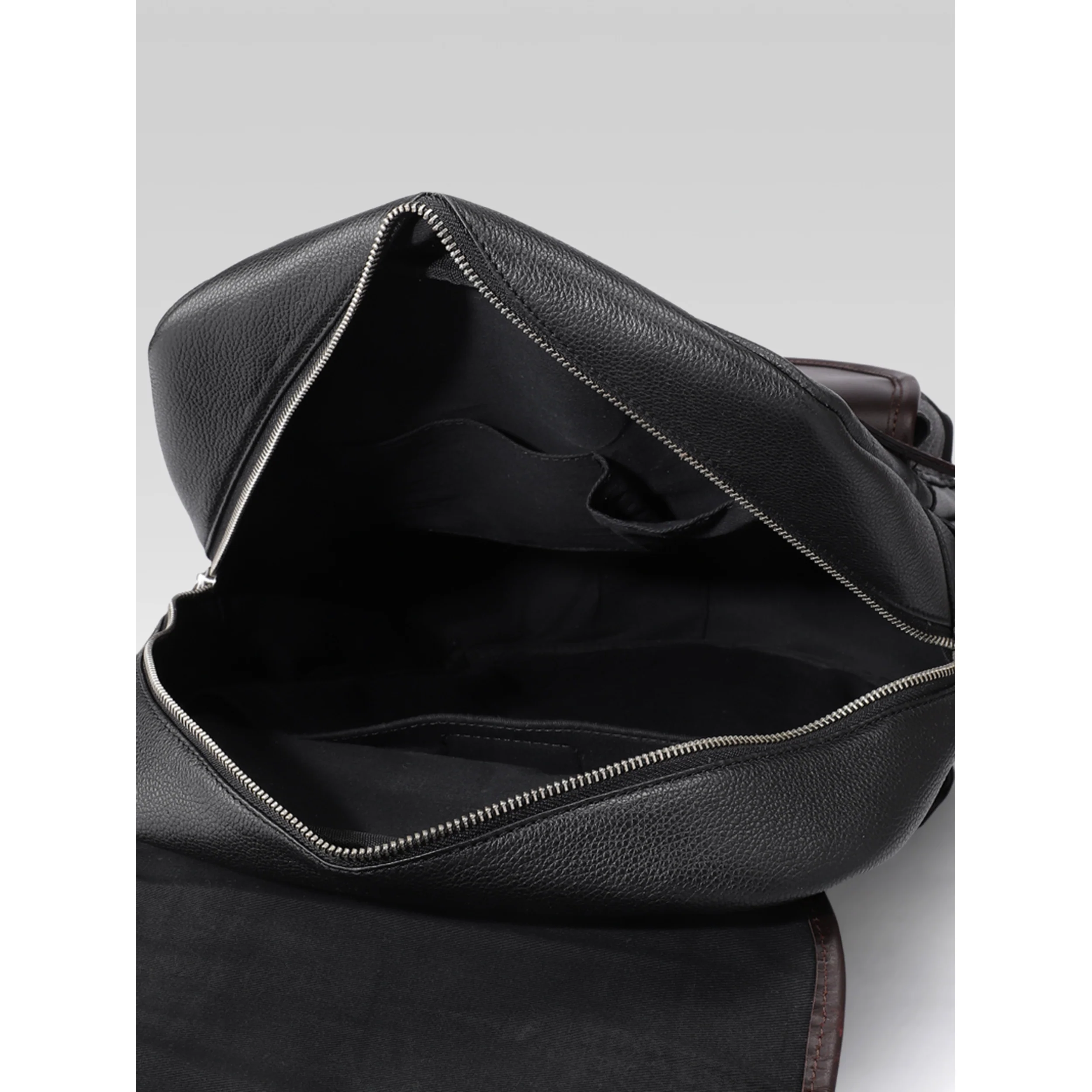 Premium Genuine Leather Laptop Backpack with Dual Buckle Design, Multiple Zip Pockets - Image 5