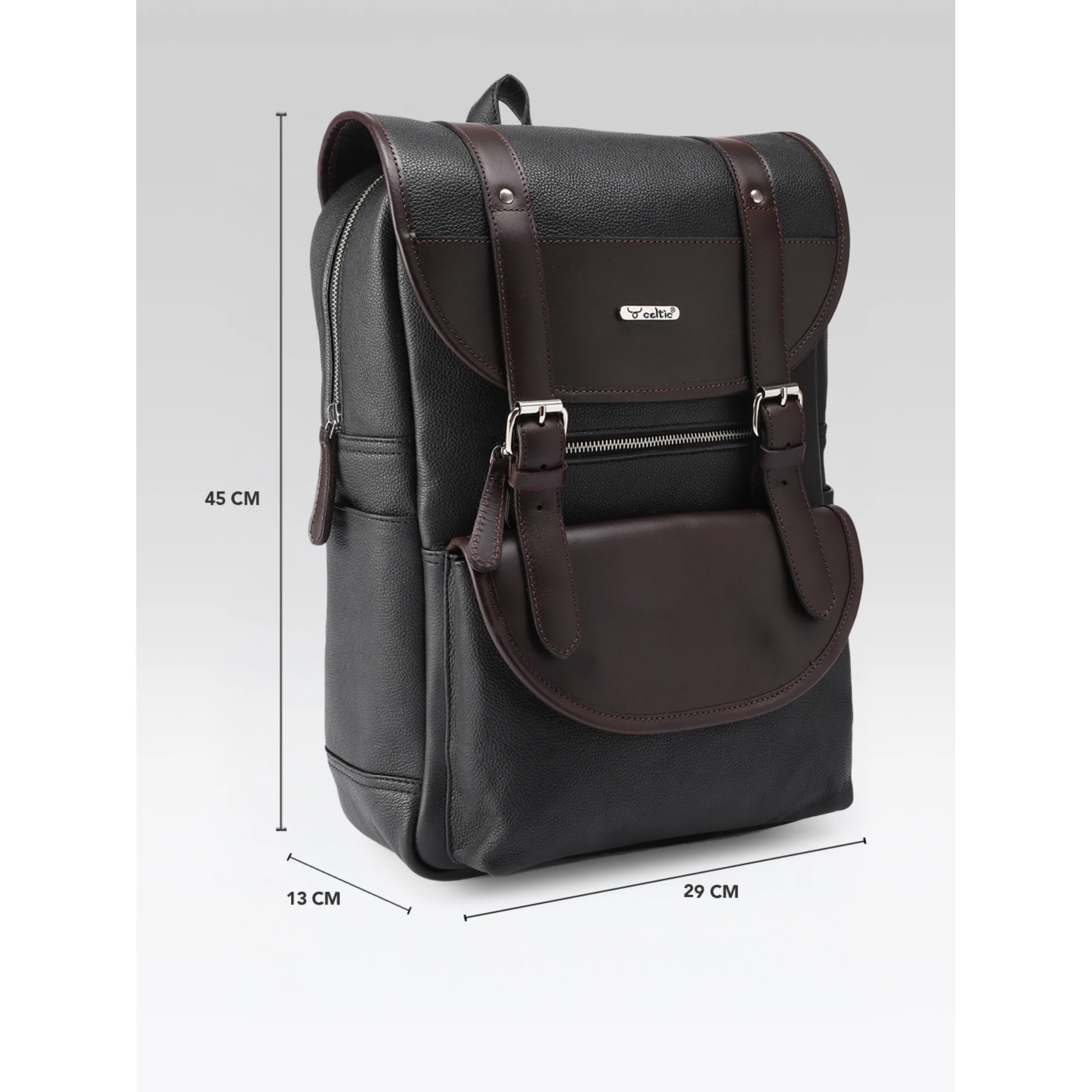 Premium Genuine Leather Laptop Backpack with Dual Buckle Design, Multiple Zip Pockets - Image 6