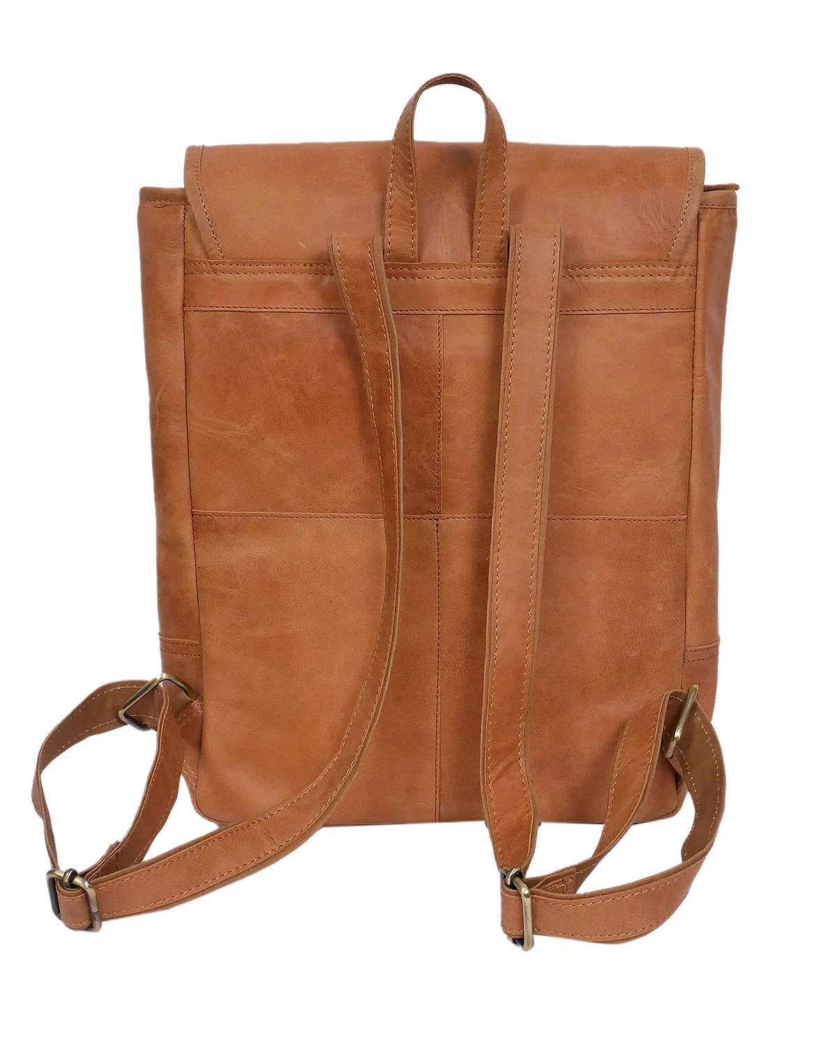 Premium Genuine Leather Backpack Brown with Flap Closure, Adjustable Straps & Inside Zip Pocket - Image 3
