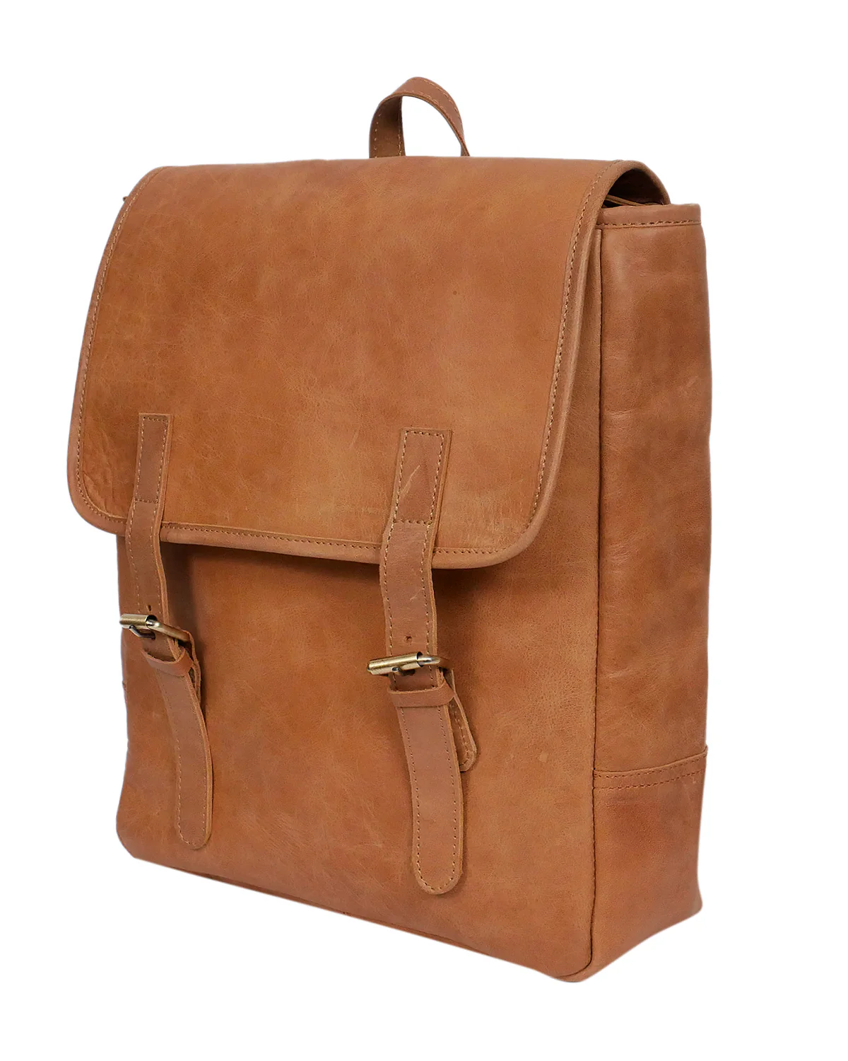 Premium Genuine Leather Backpack Brown with Flap Closure, Adjustable Straps & Inside Zip Pocket - Image 6