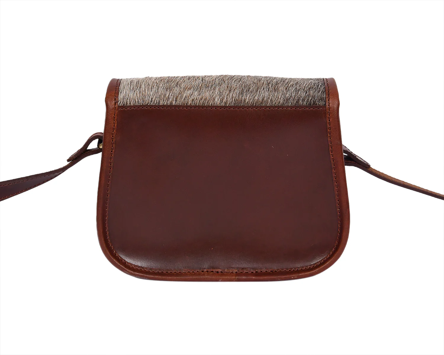 Women’s Genuine Leather Mini Crossbody Bag Natural Hair-On Flap (Brown & Grey) - Image 5