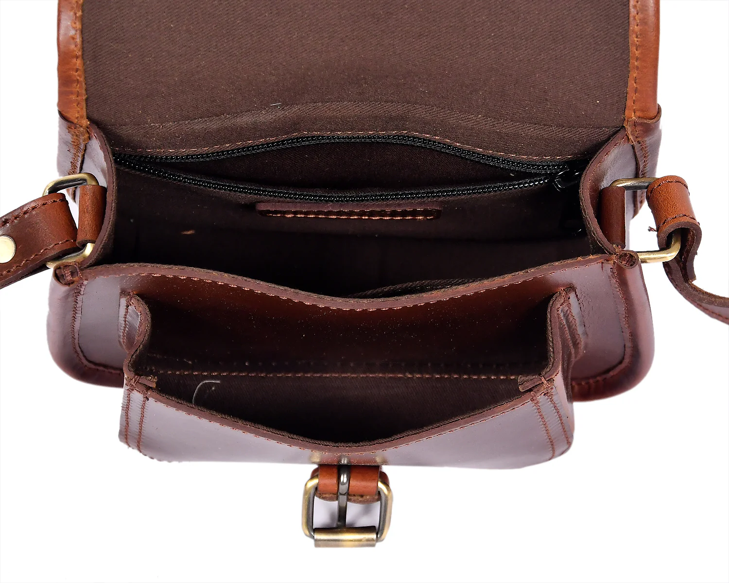 Women’s Genuine Leather Mini Crossbody Bag Natural Hair-On Flap (Brown & Grey) - Image 6