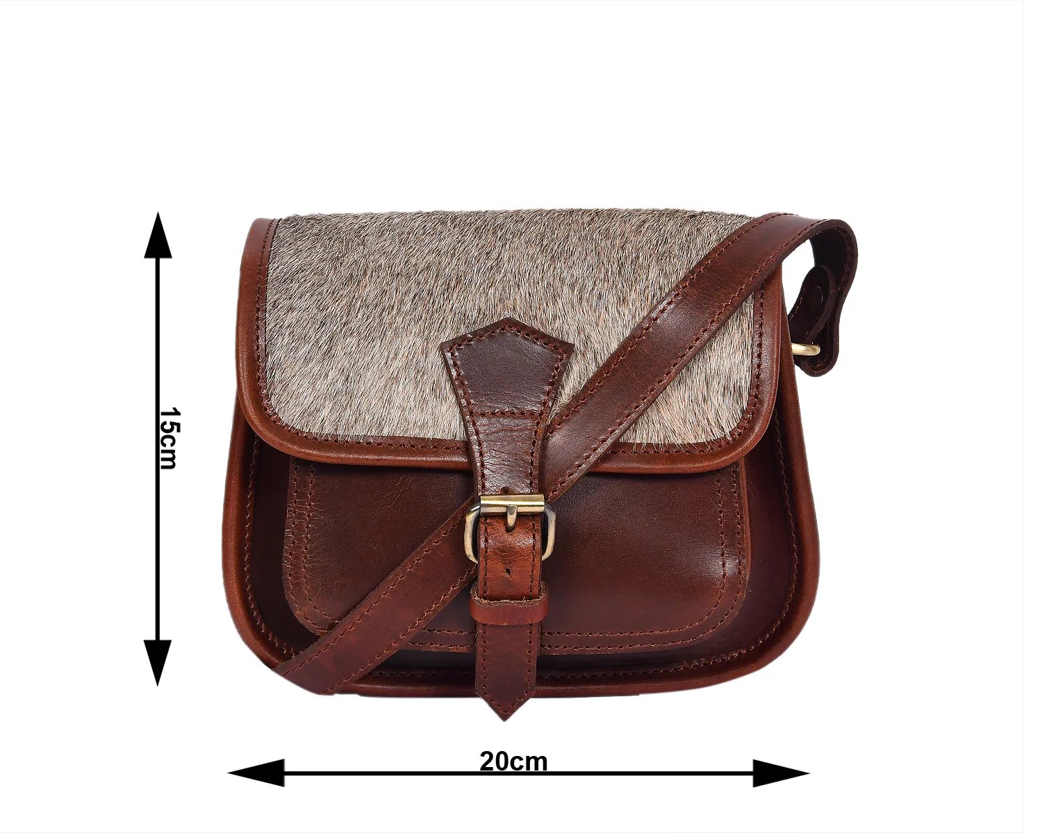 Women’s Genuine Leather Mini Crossbody Bag Natural Hair-On Flap (Brown & Grey) - Image 7