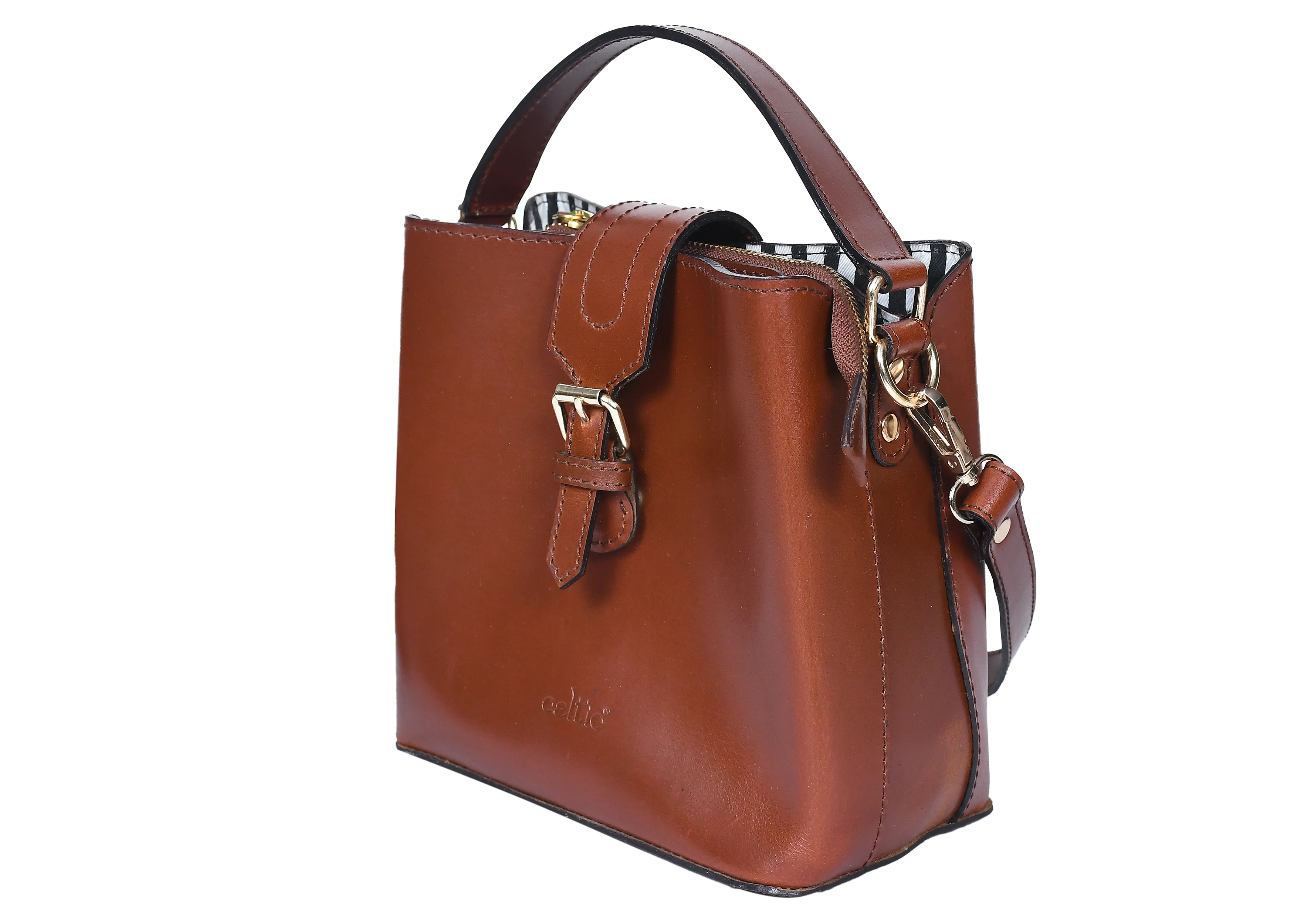 Premium Genuine Leather Structured Handbag with Top Handle & Zip Closure - Image 3