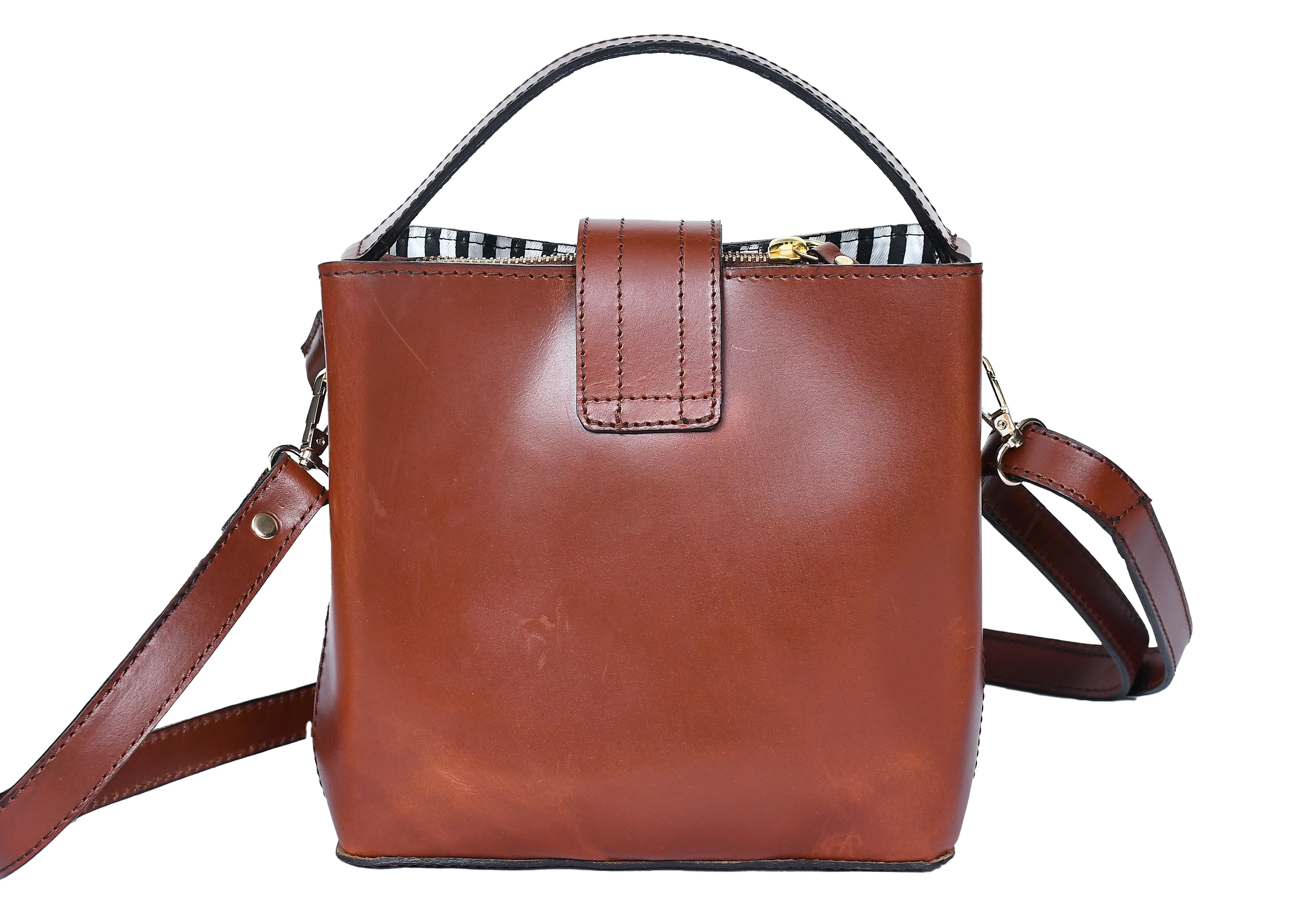 Premium Genuine Leather Structured Handbag with Top Handle & Zip Closure - Image 4