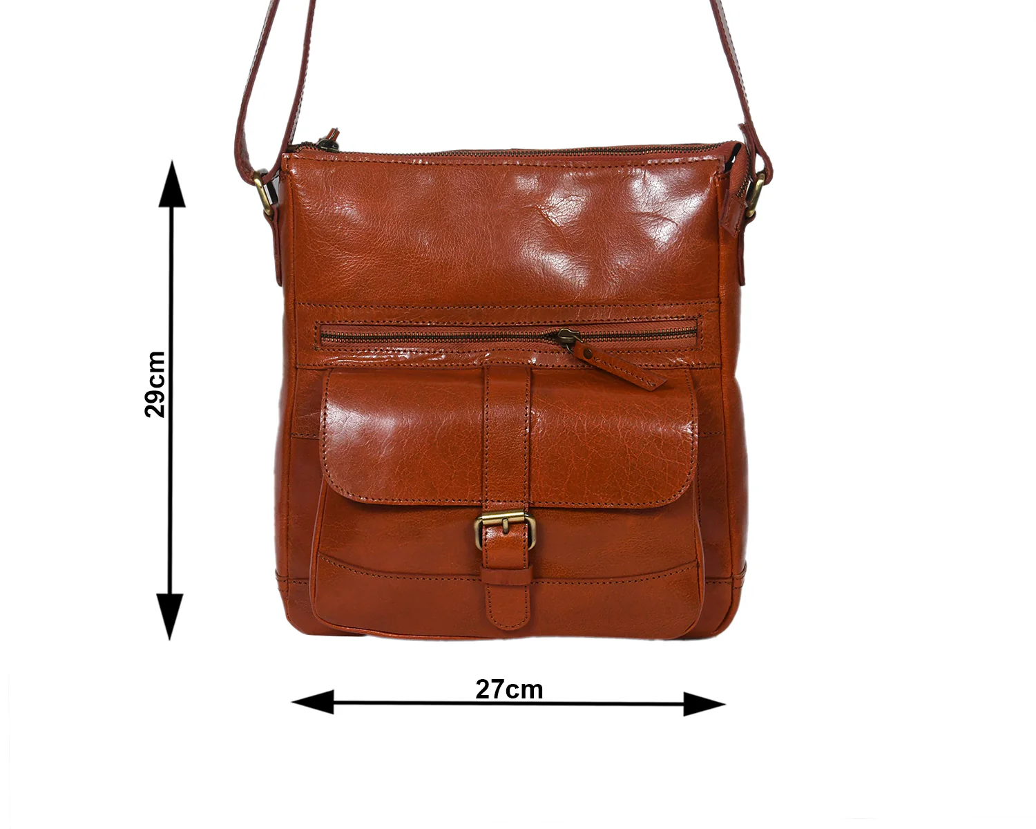 Slim Genuine Leather Crossbody Bag with Buckle Pocket & Multiple Compartments - Image 5