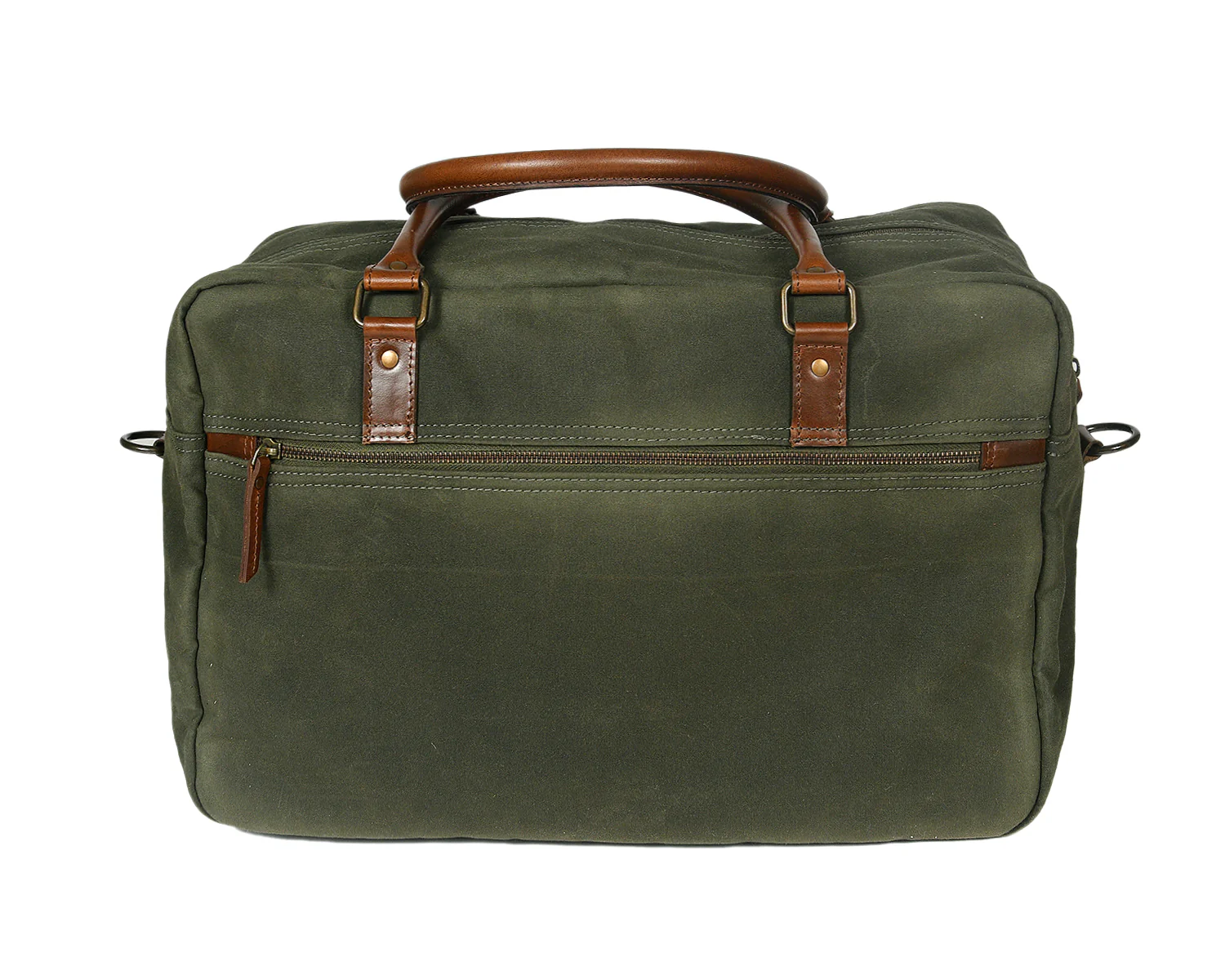 Olive Green Canvas Duffle Bag with Leather Trim Travel, Gym & Weekend Carry Bag - Image 3
