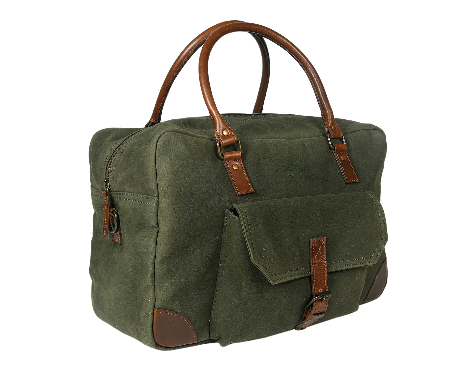 Olive Green Canvas Duffle Bag with Leather Trim Travel, Gym & Weekend Carry Bag - Image 4