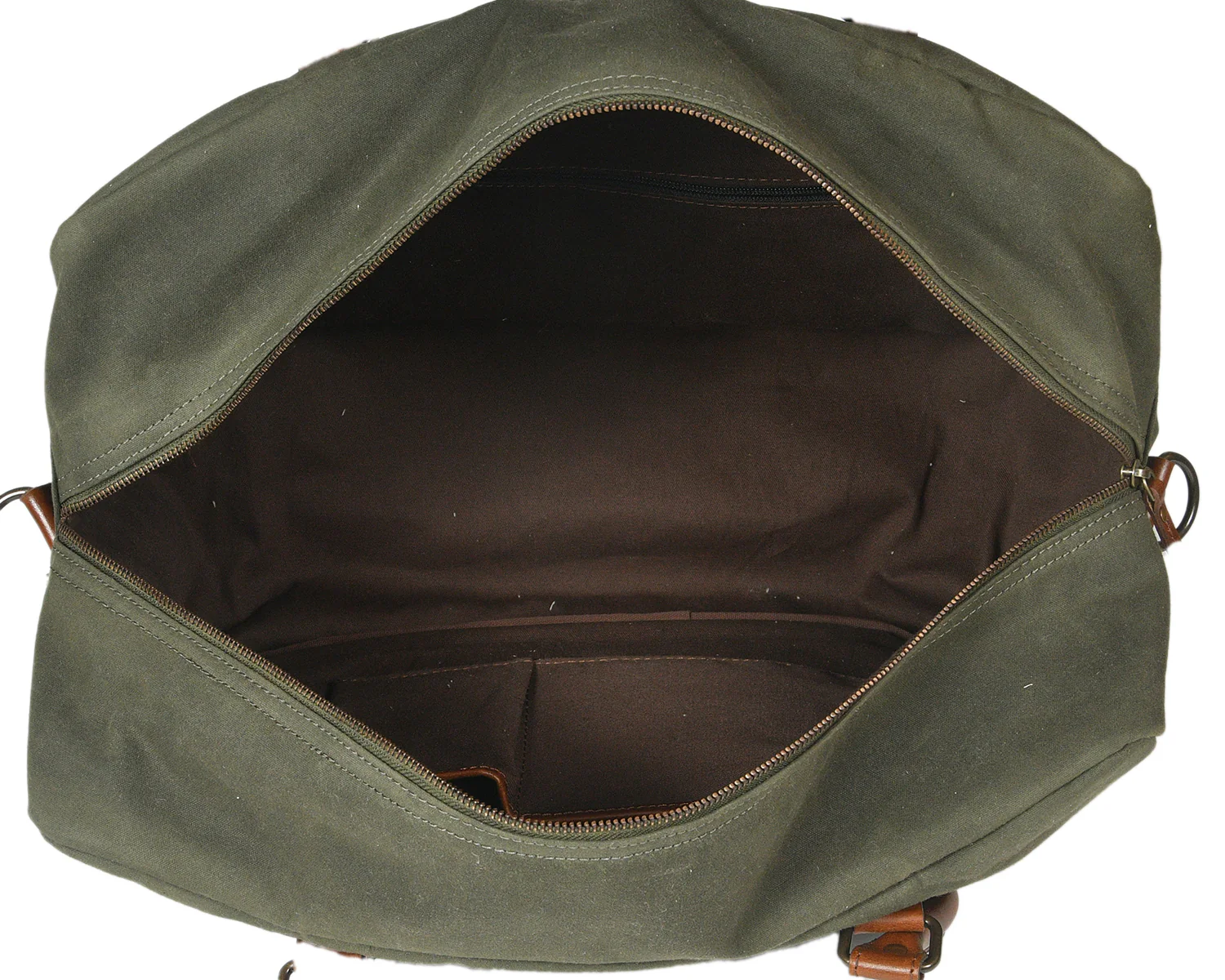 Olive Green Canvas Duffle Bag with Leather Trim Travel, Gym & Weekend Carry Bag - Image 6