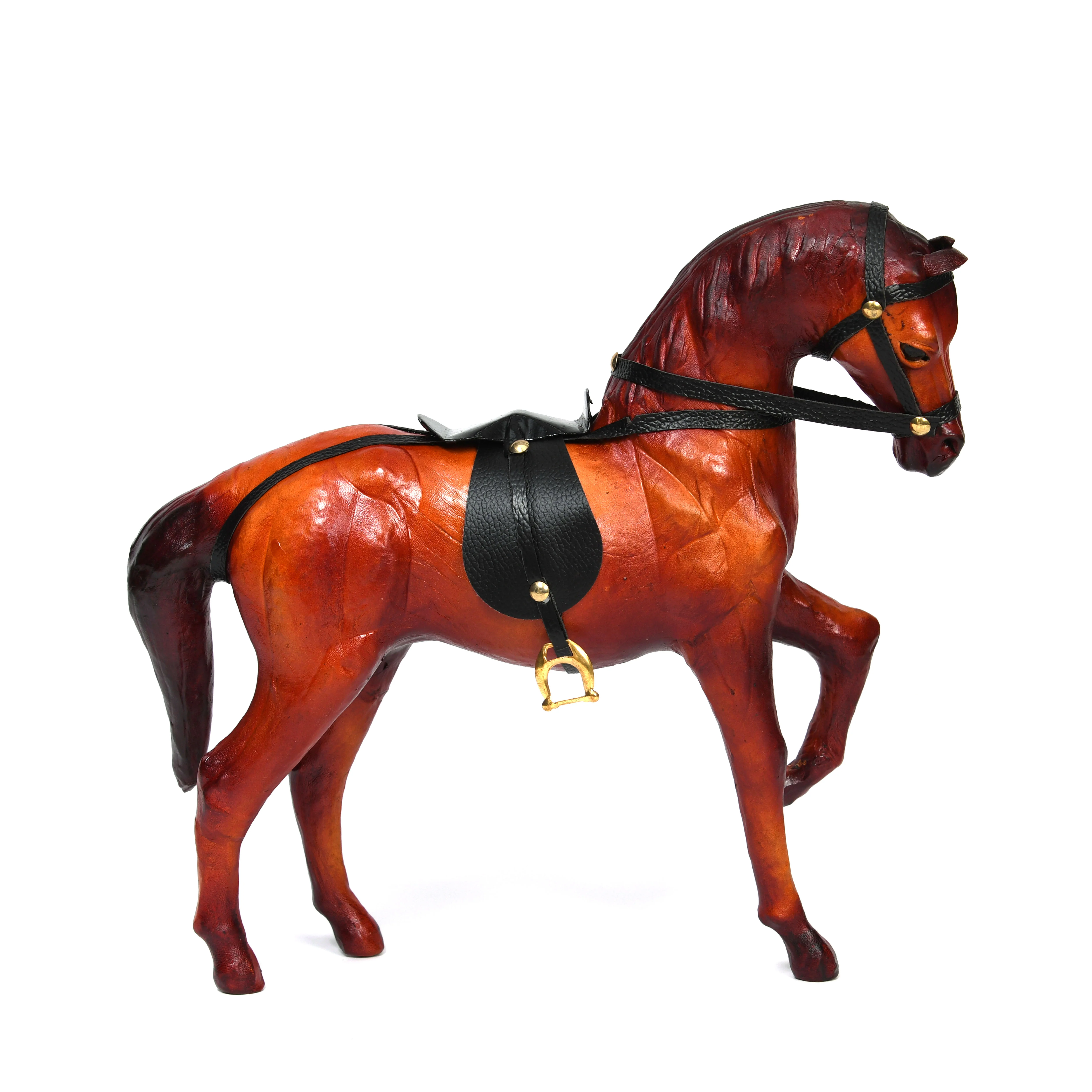 Premium Handcrafted Leather Horse Showpiece with Saddle - Image 3