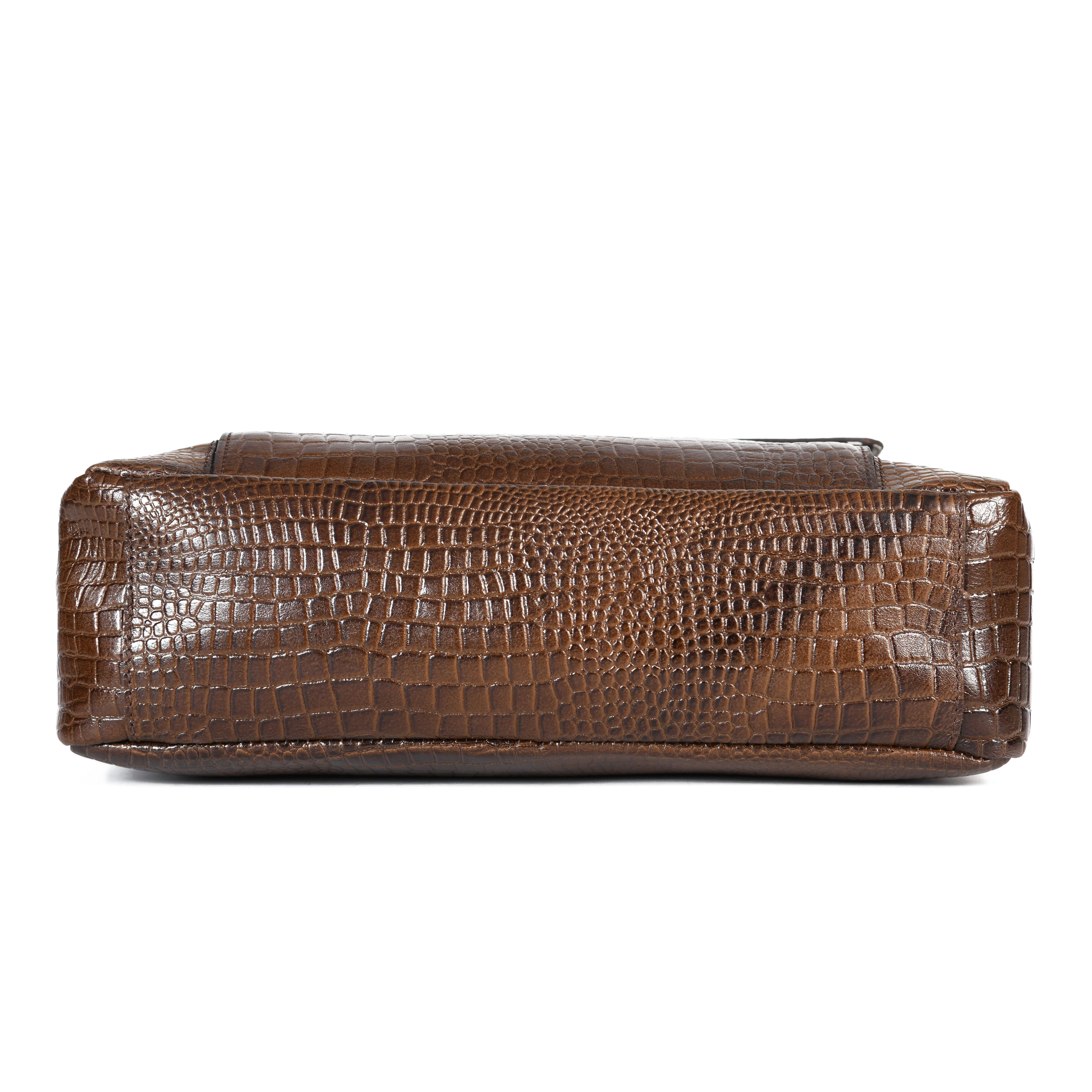 Premium Genuine Croc-Embossed Leather Tote Bag with Zip Compartments & Long Shoulder Straps - Image 19
