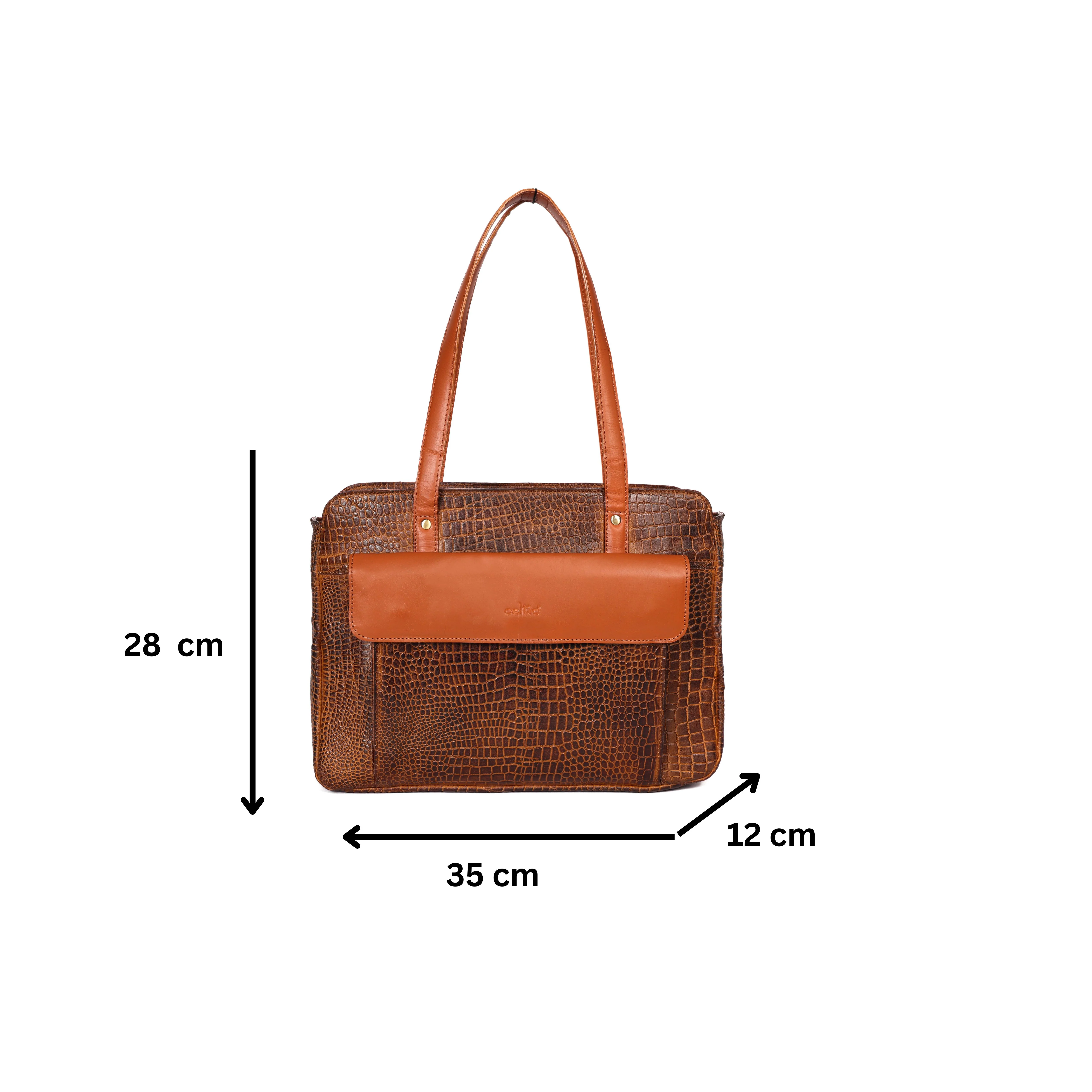 Premium Genuine Croc-Embossed Leather Tote Bag with Zip Compartments & Long Shoulder Straps - Image 25