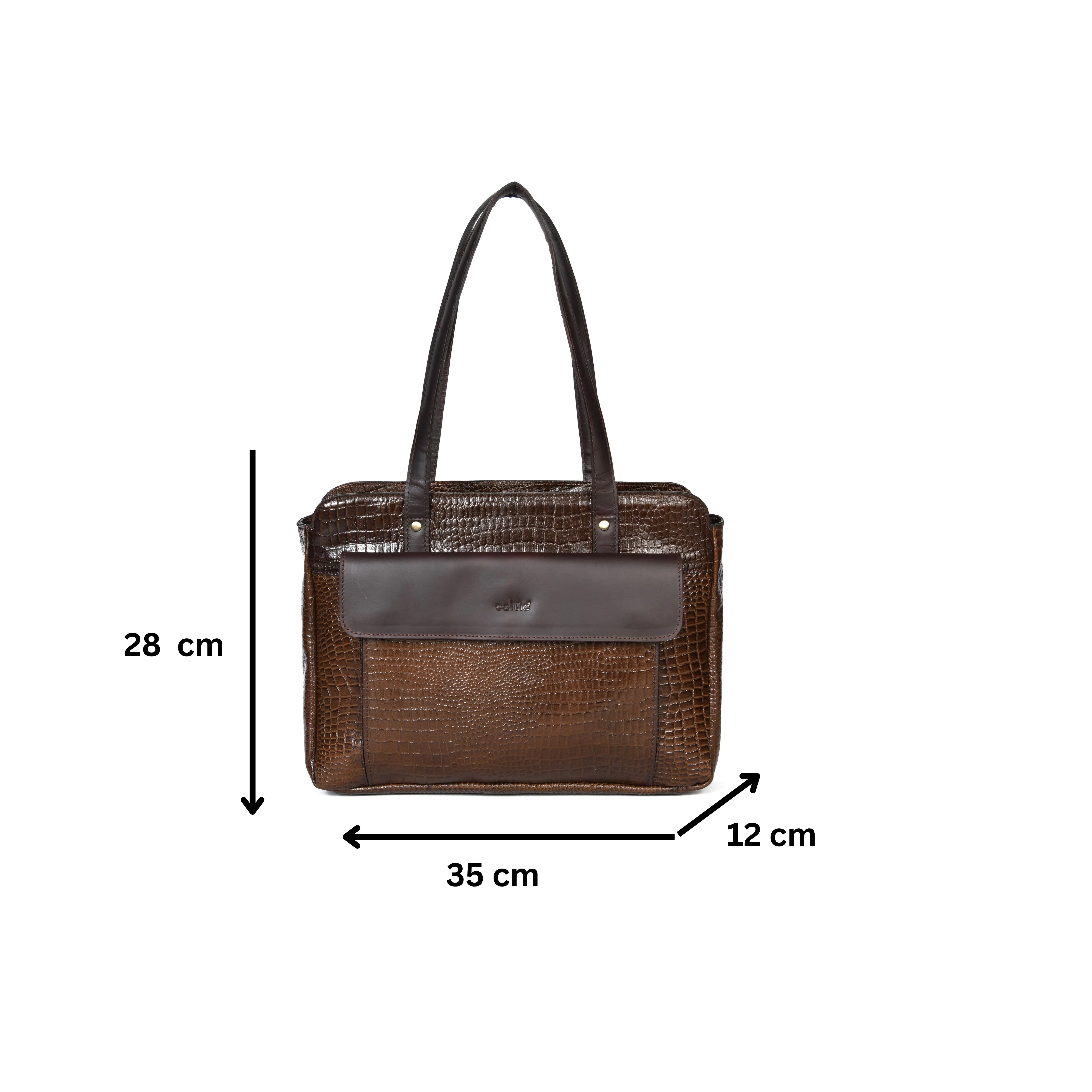 Premium Genuine Croc-Embossed Leather Tote Bag with Zip Compartments & Long Shoulder Straps - Image 26