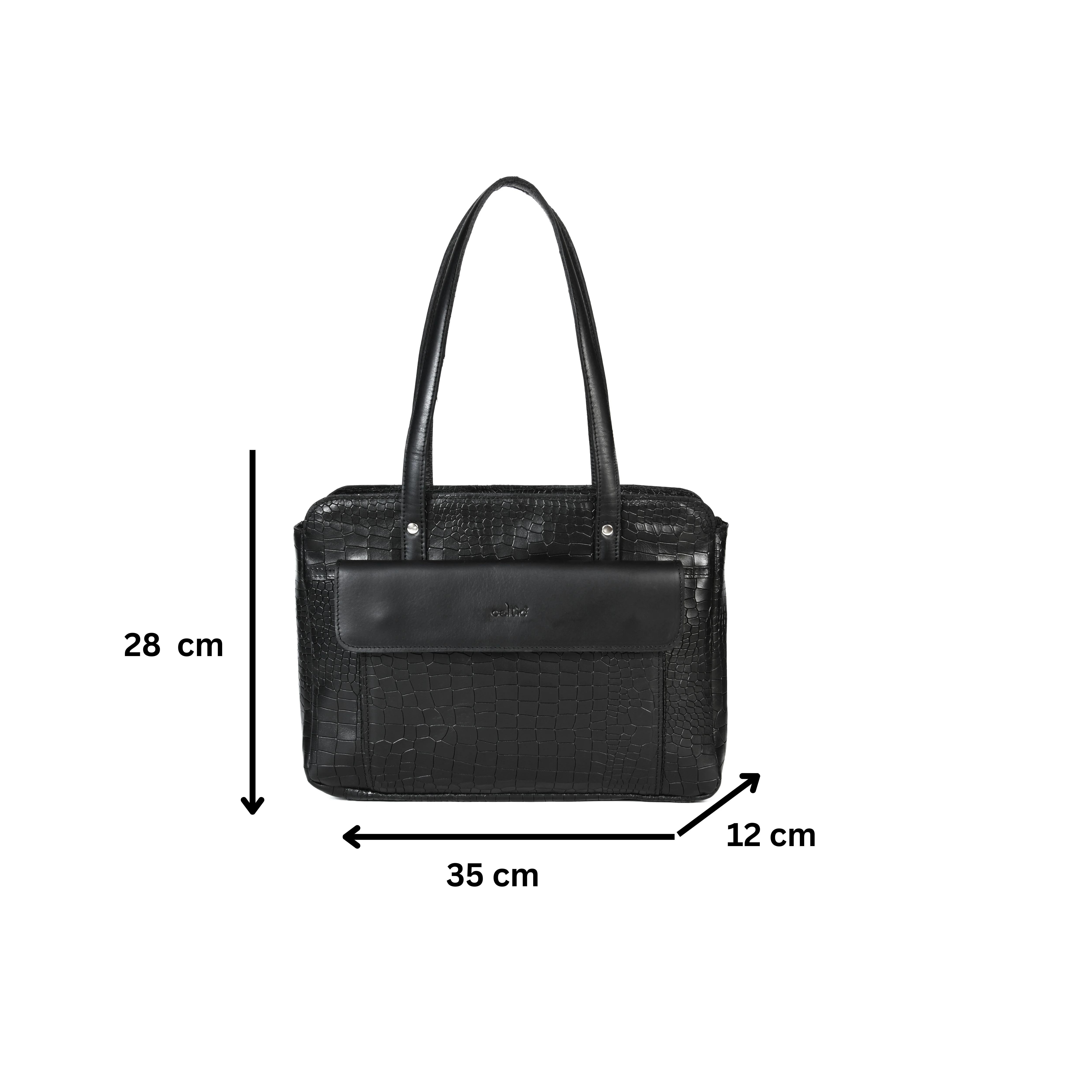 Premium Genuine Croc-Embossed Leather Tote Bag with Zip Compartments & Long Shoulder Straps - Image 27