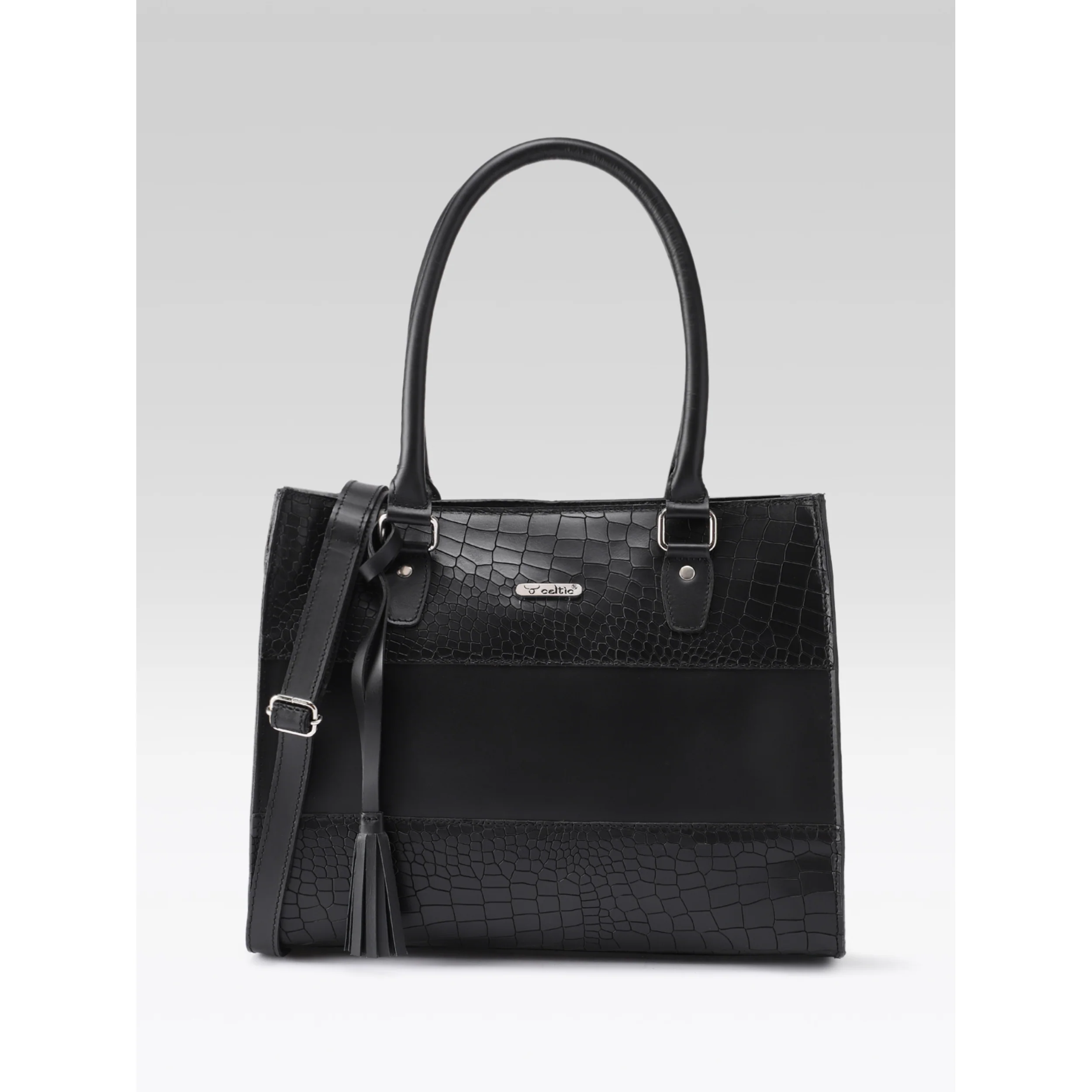 Premium Croc-Embossed Leather Tote with Dual Handles, Zip Closure & Detachable Strap - Image 2
