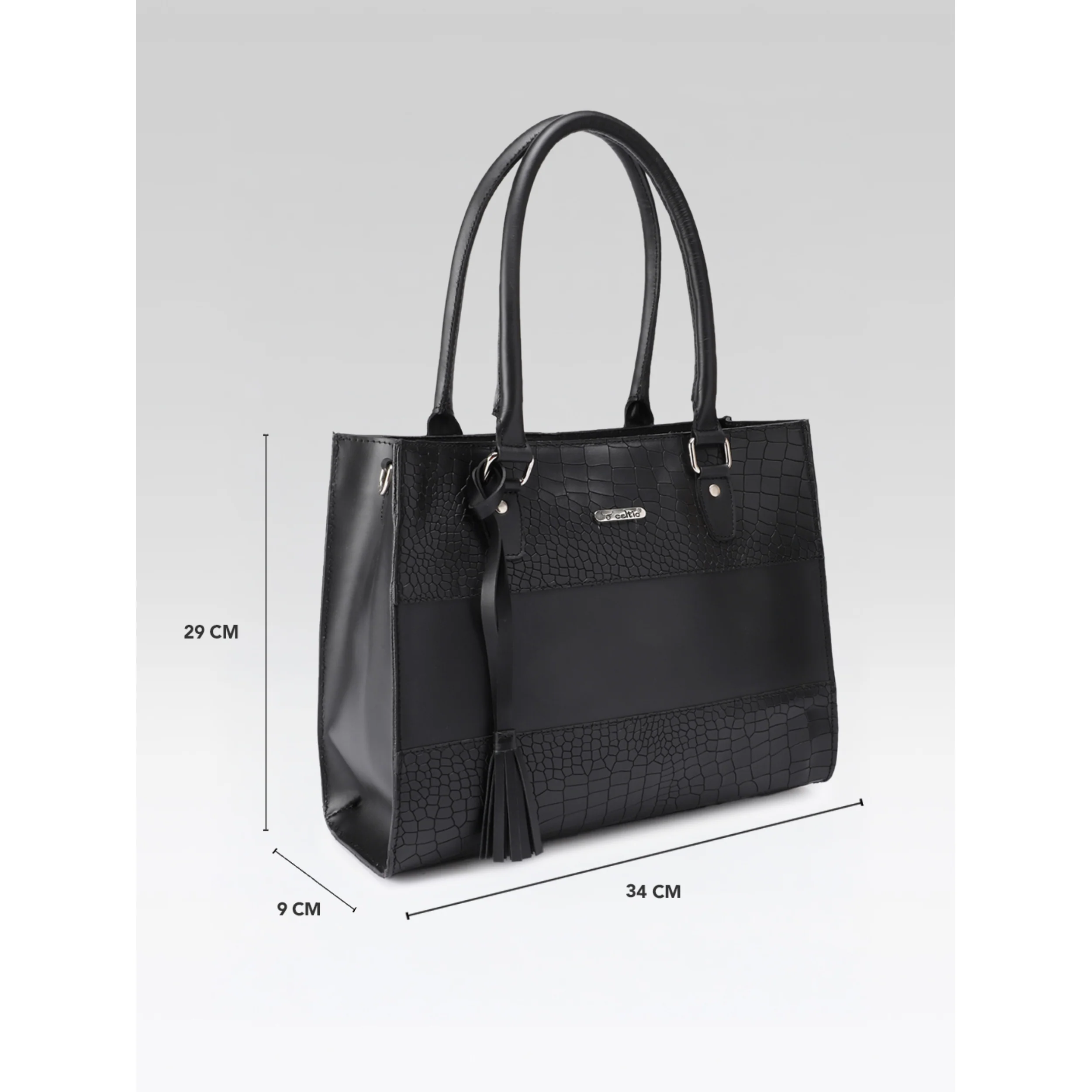Premium Croc-Embossed Leather Tote with Dual Handles, Zip Closure & Detachable Strap - Image 4
